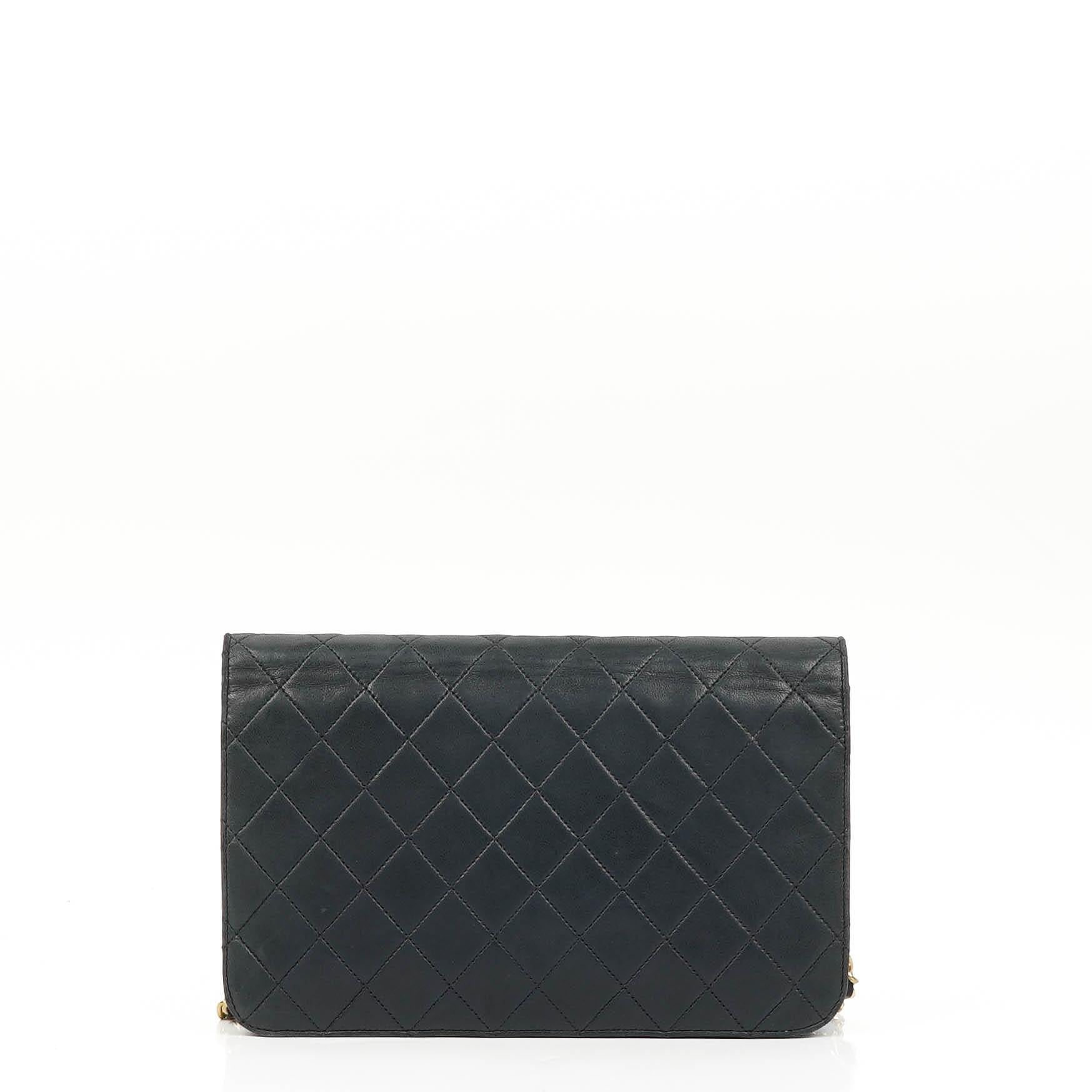 Chanel Classic Navy Quilted Lambskin Full Flap Bag With Gold-Tone Hardware