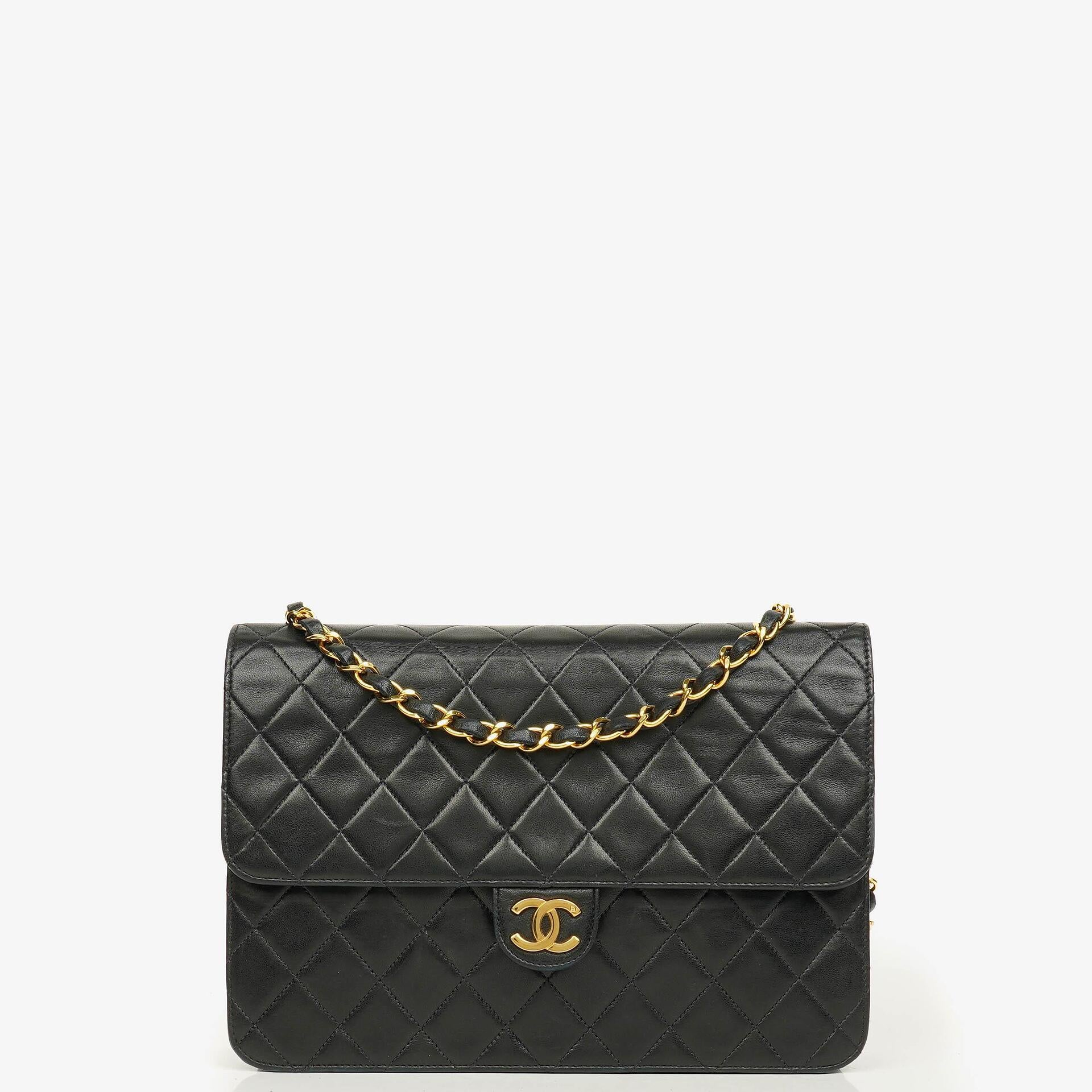 Chanel Classic Single Flap Bag Black Quilted Lambskin With 24K Gold-Plated Hardware