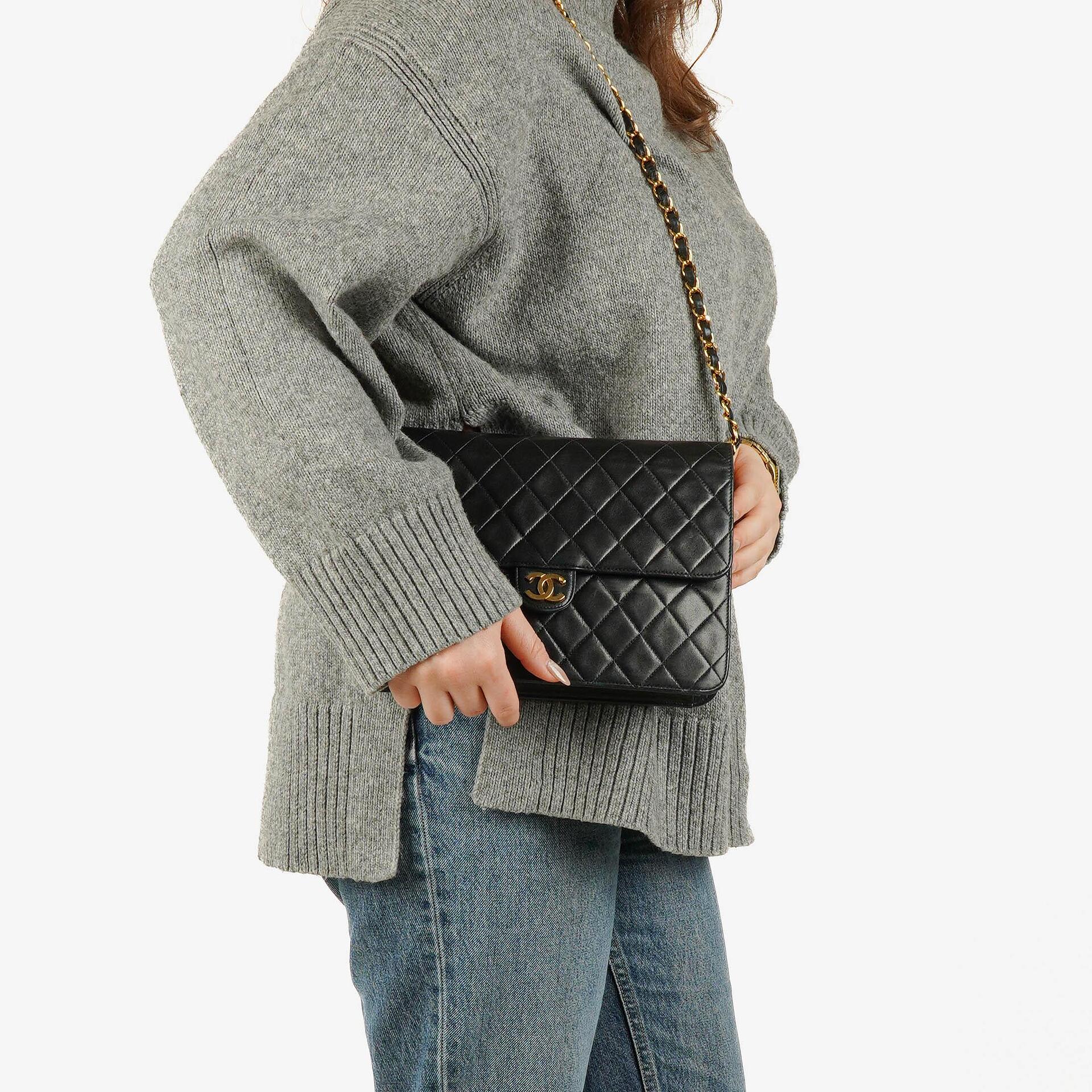 Chanel Classic Single Flap Bag Black Quilted Lambskin With 24K Gold-Plated Hardware