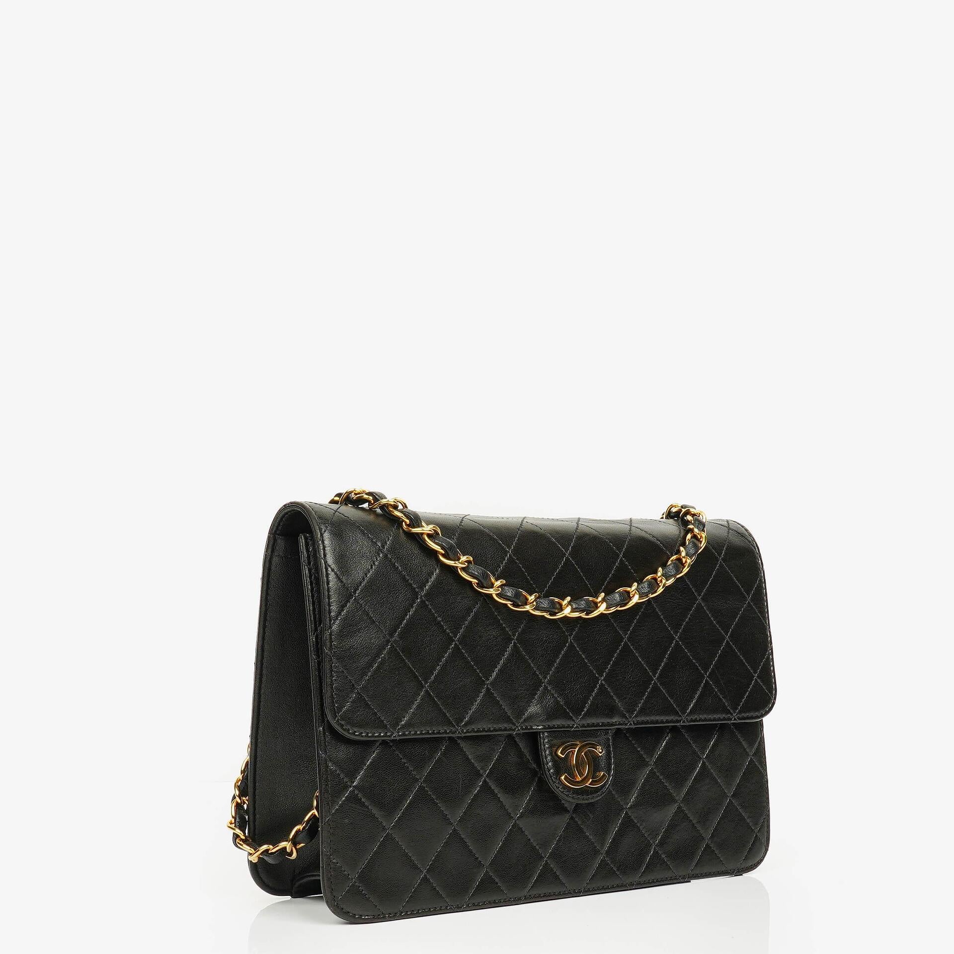 Chanel Classic Single Flap Bag Black Quilted Lambskin With 24K Gold-Plated Hardware