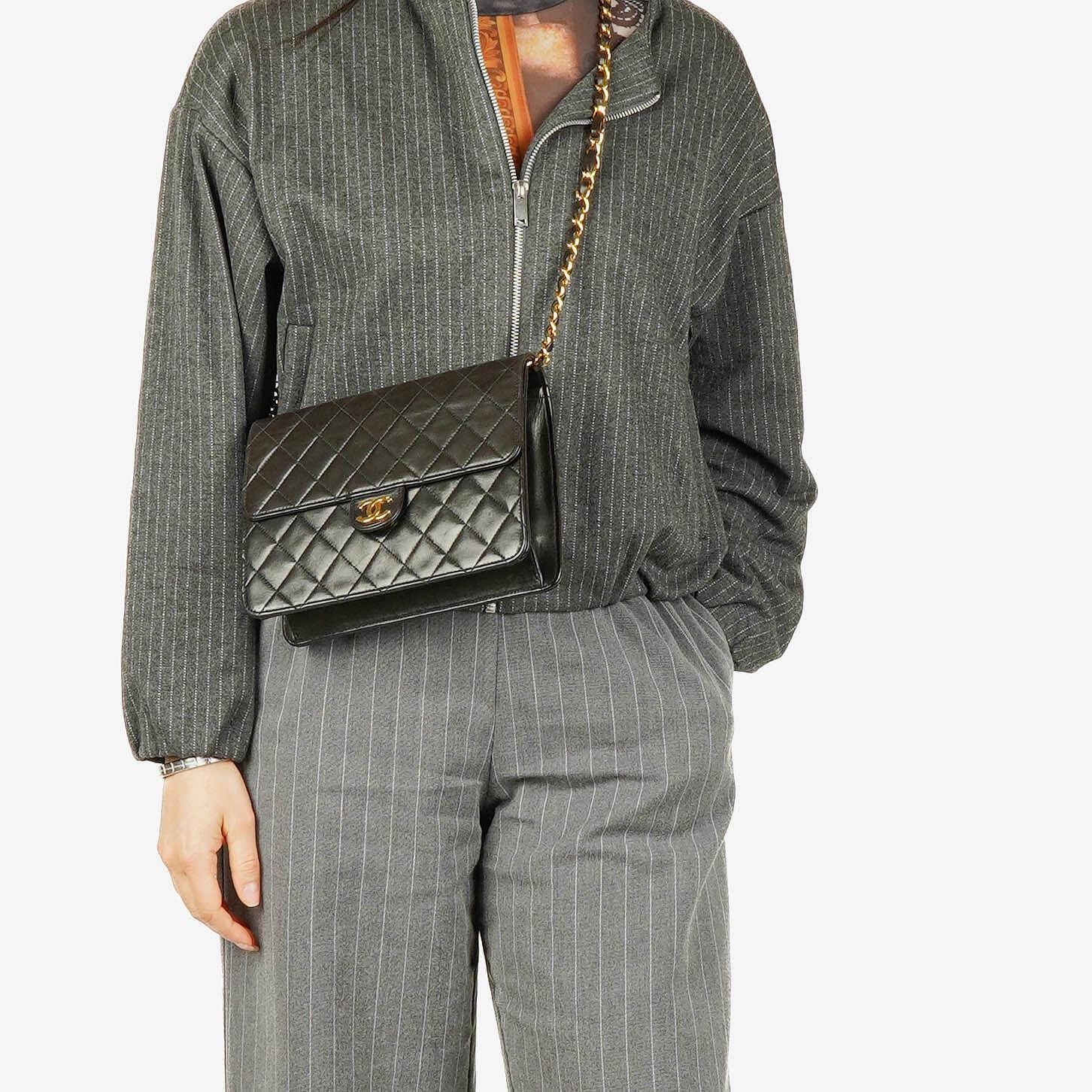 Chanel Classic Single Flap Bag Black Quilted Lambskin With 24K Gold-Plated Hardware