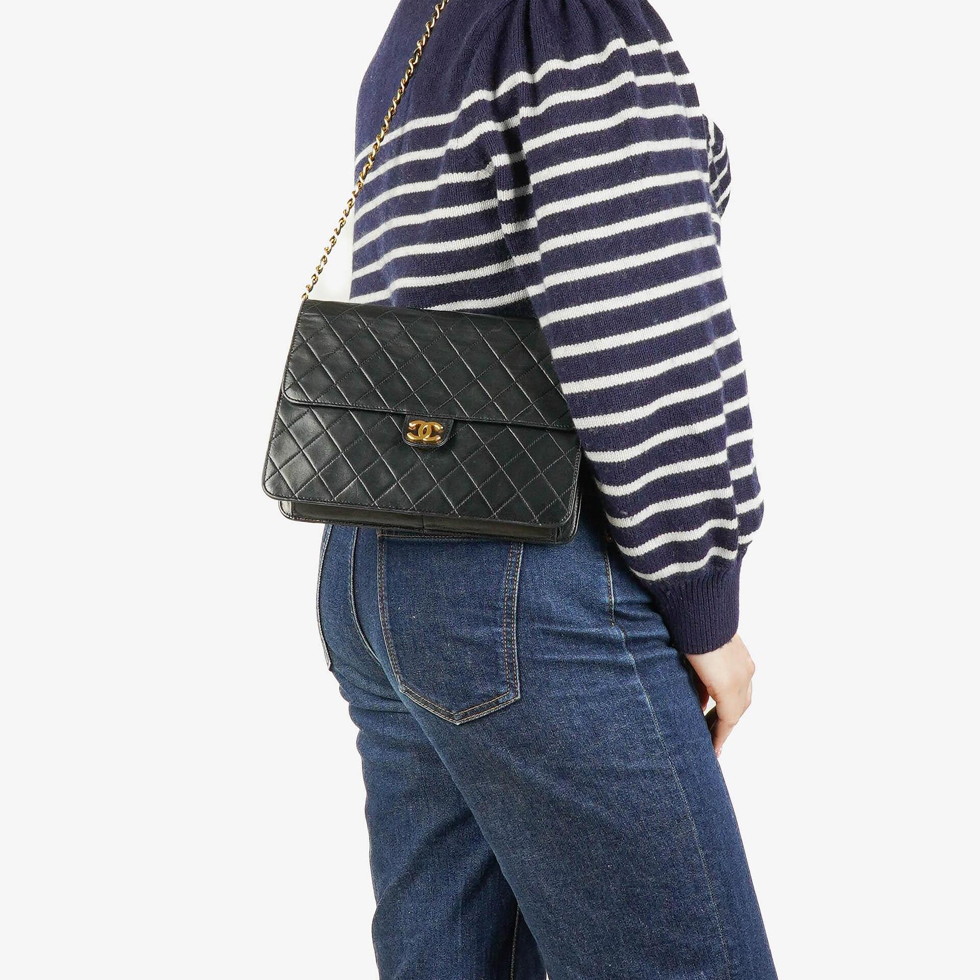 Chanel Classic Single Flap Bag Black Quilted Lambskin With 24K Gold-Plated Hardware