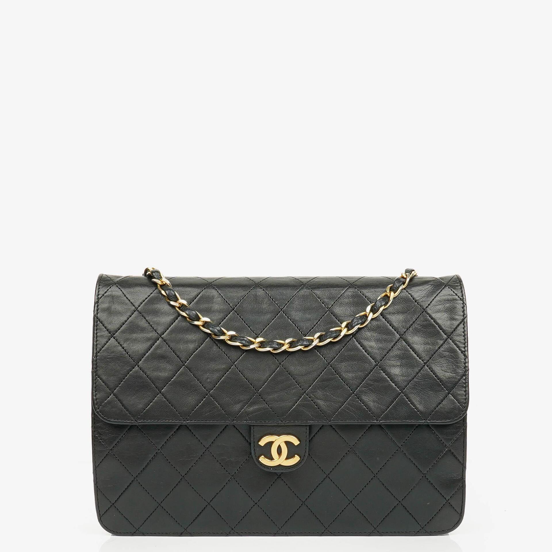Chanel Classic Single Flap Bag Black Quilted Lambskin With 24K Gold-Plated Hardware