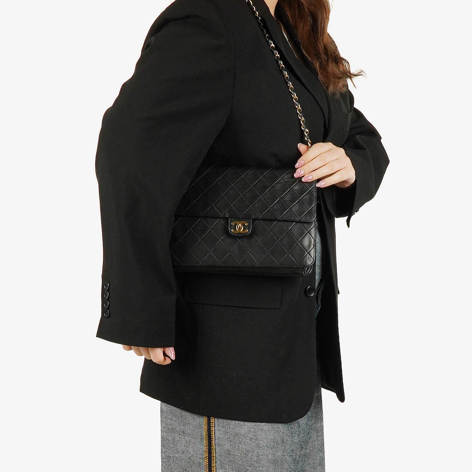 Chanel Classic Single Flap Bag Black Quilted Lambskin With 24K Gold-Plated Hardware