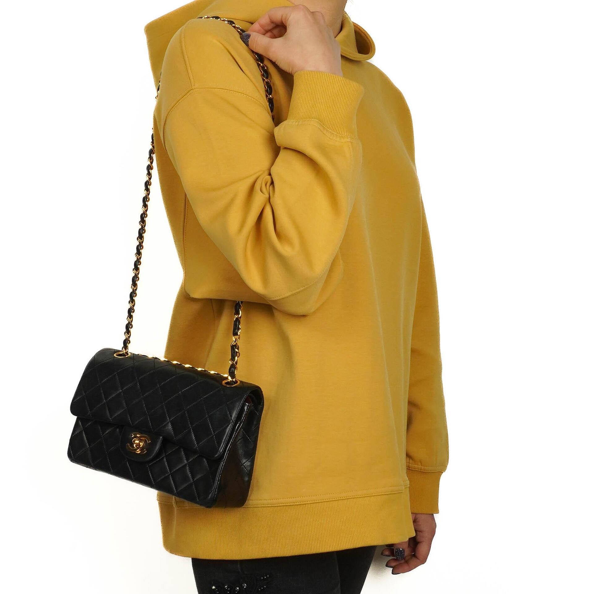 Chanel Classic Small Double Flap Bag In Black Quilted Lambskin And 24K Gold-Plated Hardware