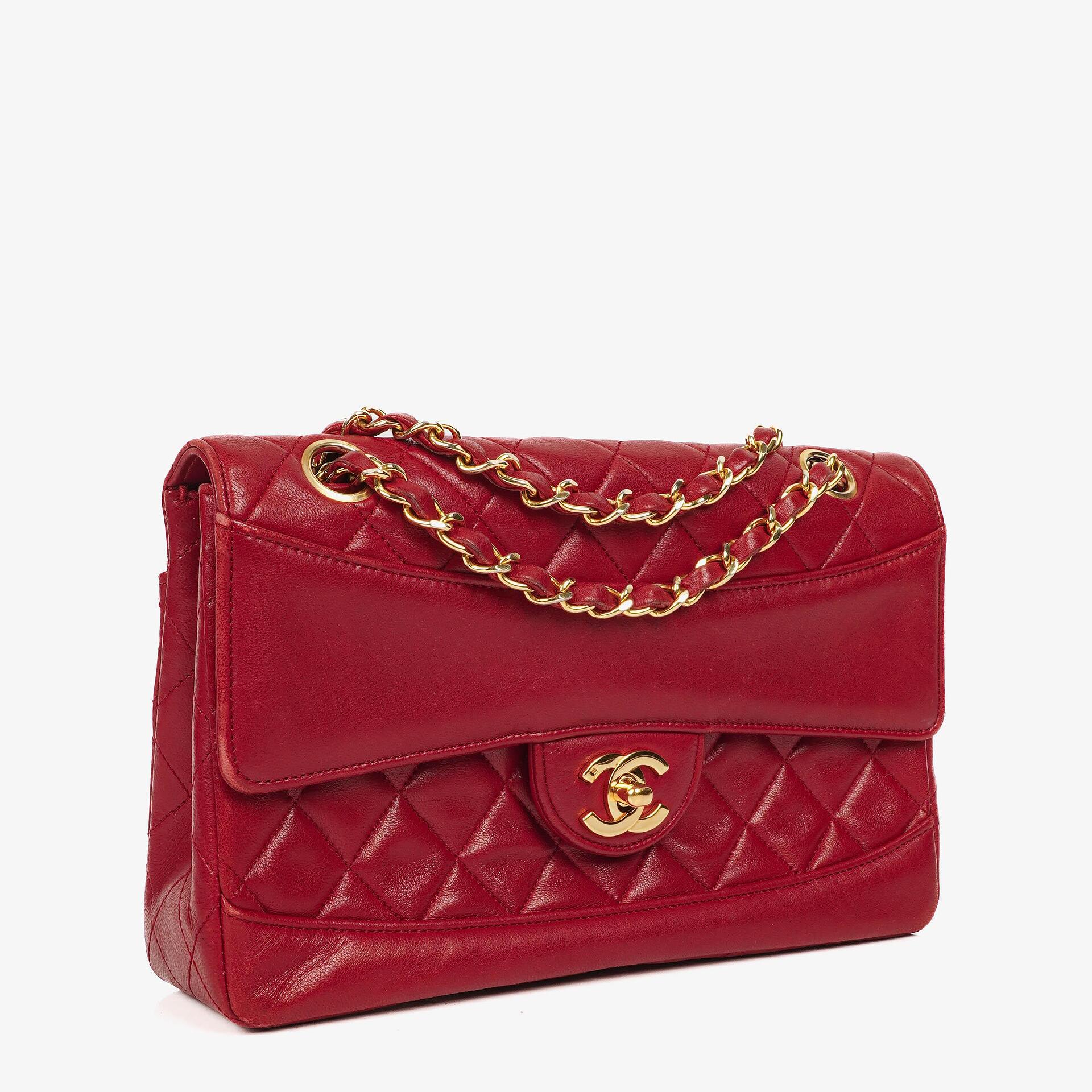 Chanel Classic Small Flap Bag Red Lambskin 24k Gold-Plated Hardware