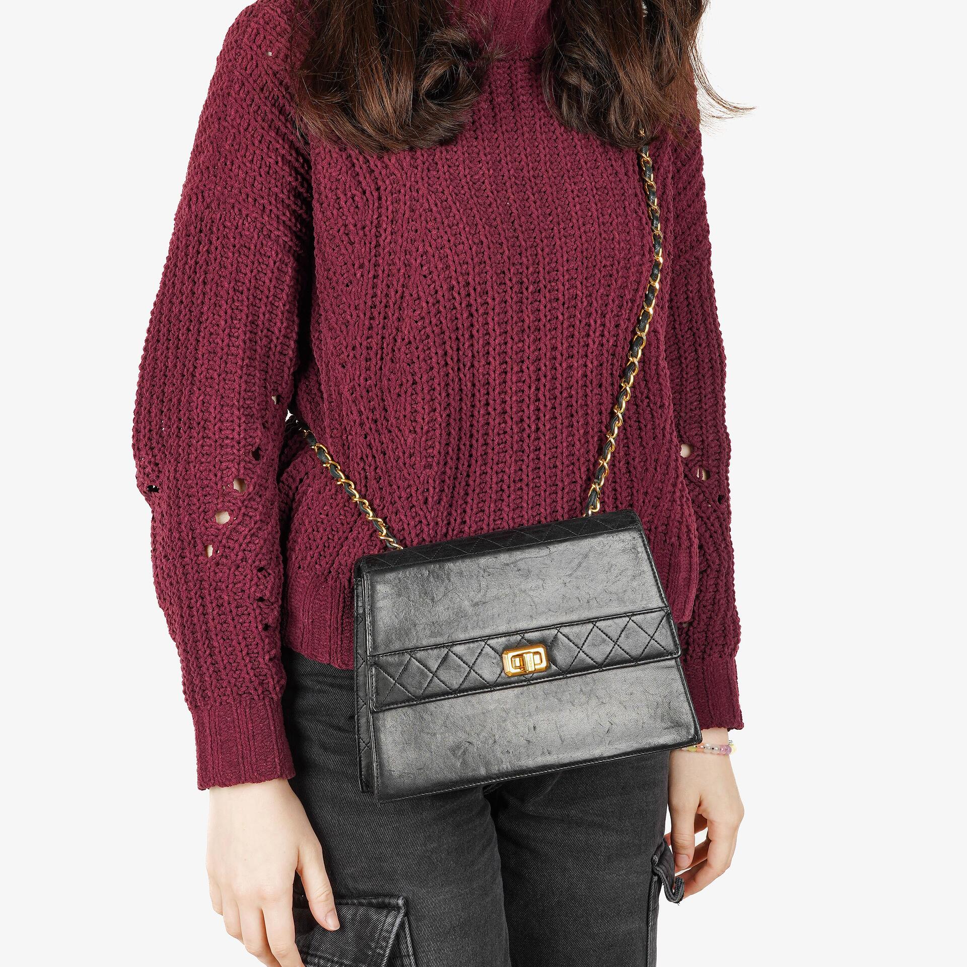 Chanel Classic Vintage Medium Black Quilted Lambskin Trapeze Bag, 1989-1991