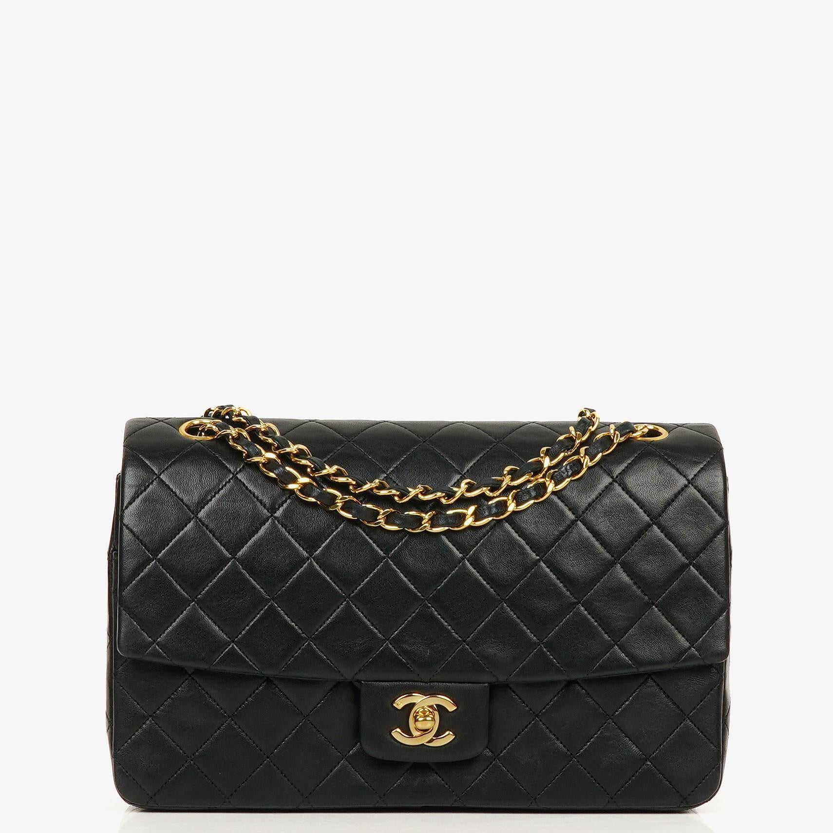 Chanel Classic Vintage Single Flap Bag Black Quilted Lambskin 24K Gold-Plated Hardware