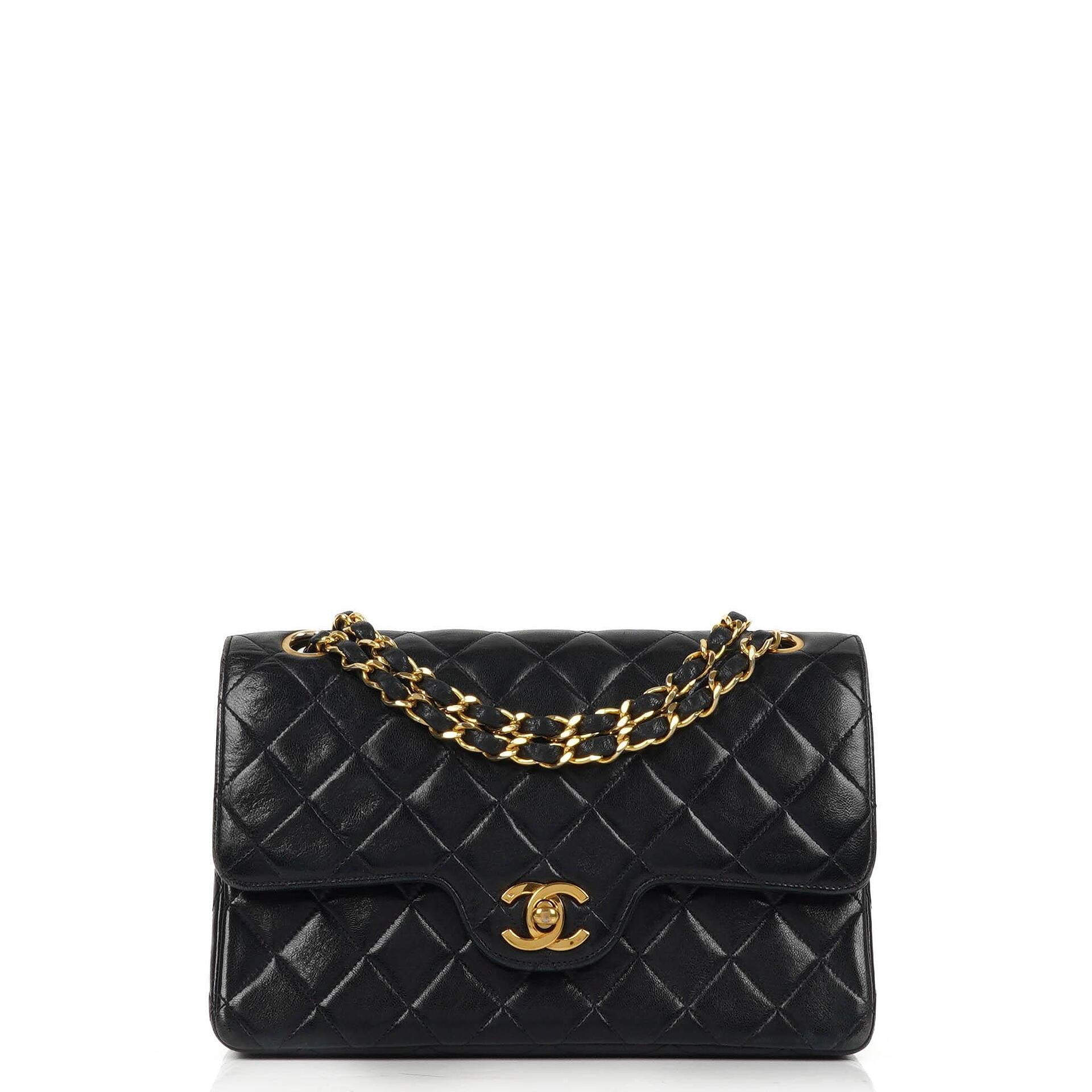 Chanel Classic Vintage Small Double Flap Bag In Navy Quilted Lambskin And 24K Gold-Plated Hardware
