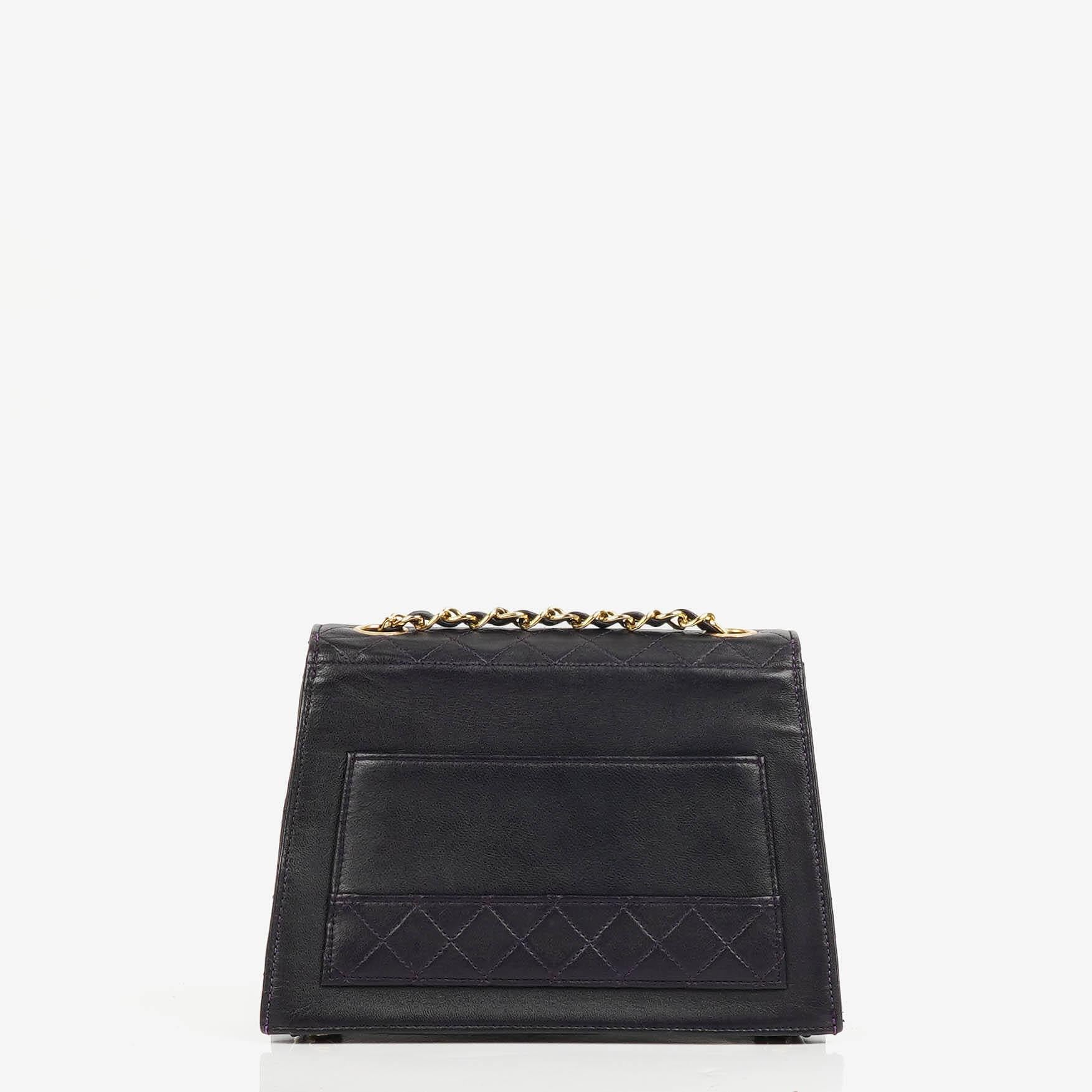 Chanel Dark Purple Quilted Lambskin Vintage Mini Trapeze Classic Single Flap Bag