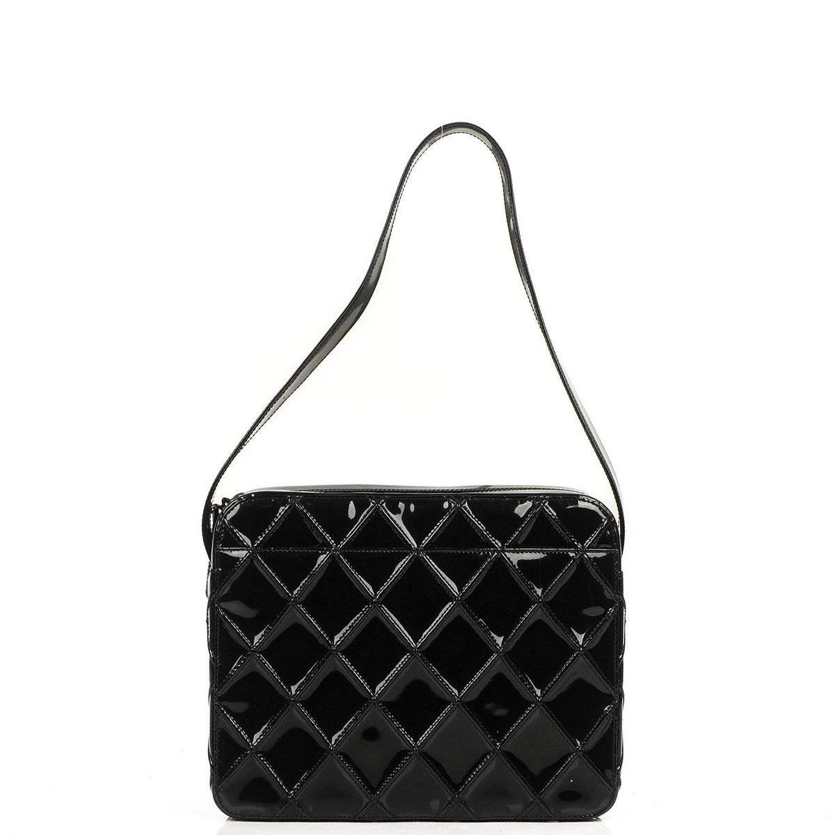 Chanel Diamond Stitch Black Quilted Patent Leather Shoulder Bag