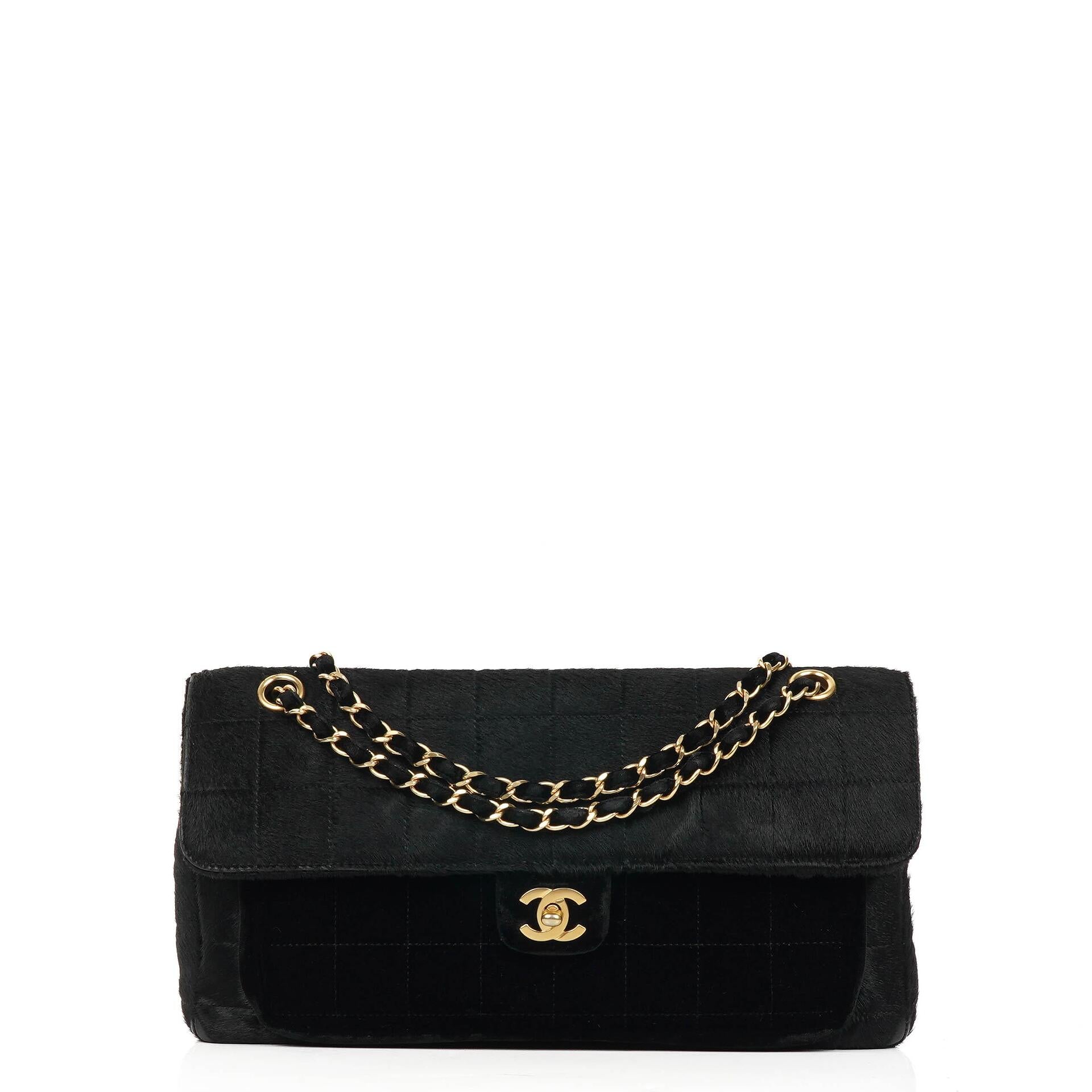 Chanel East West Pony Hair Velvet Chocolate Bar Flap Bag With Gold - Tone Hardware