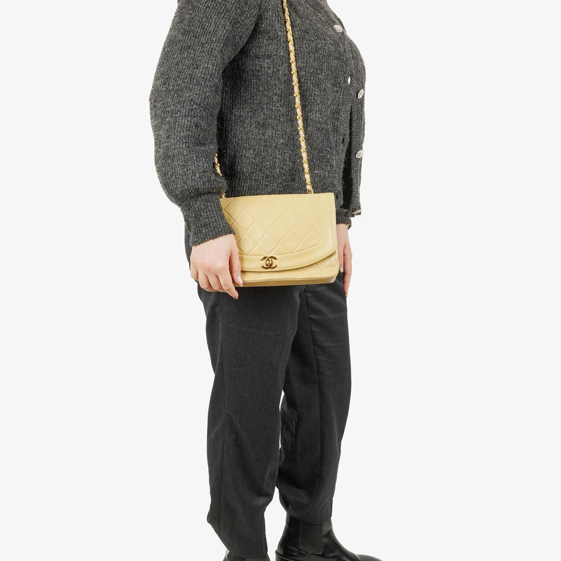 Chanel Half-Moon Flap Bag Beige Quilted Lambskin 24K Gold-Plated Hardware