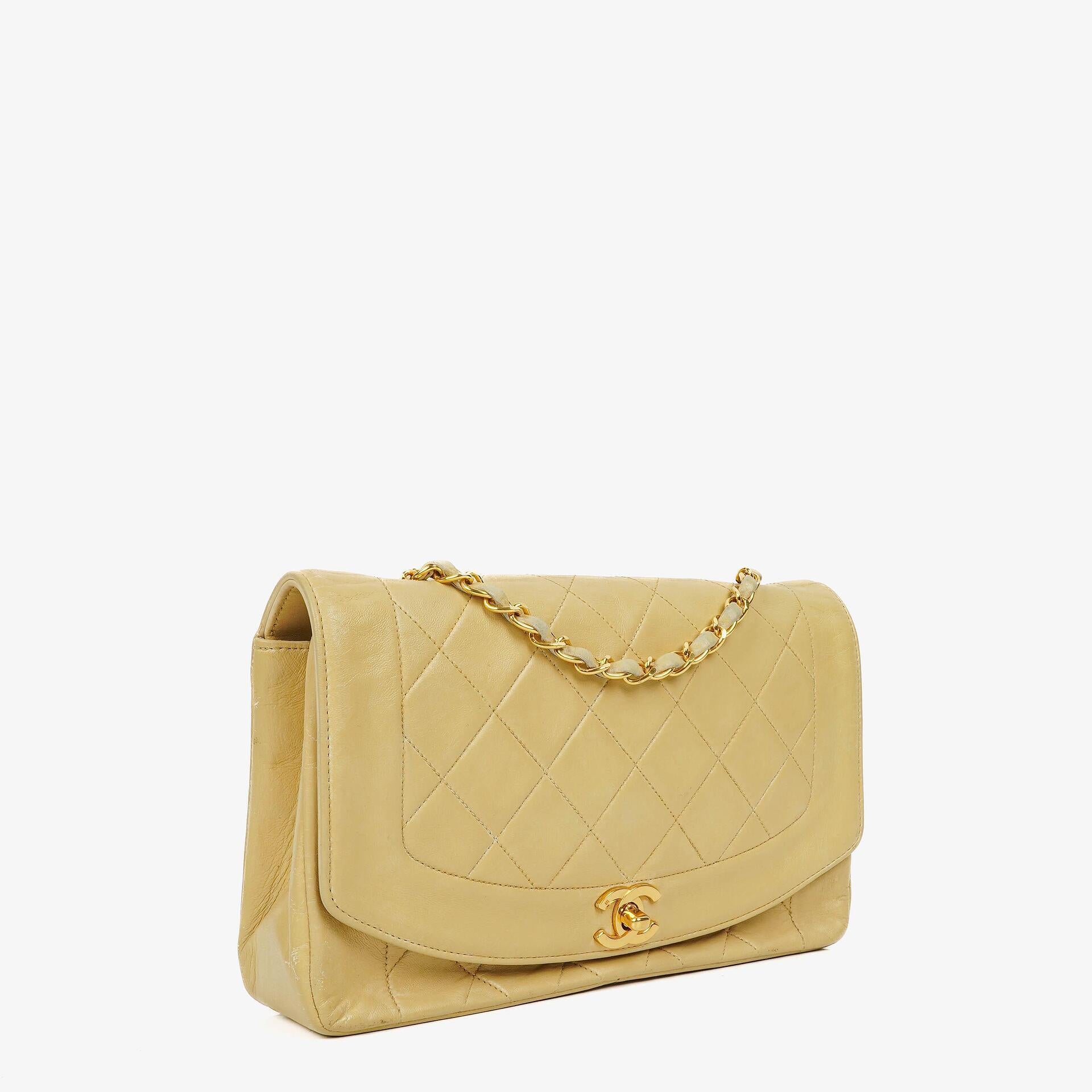 Chanel Half-Moon Flap Bag Beige Quilted Lambskin 24K Gold-Plated Hardware