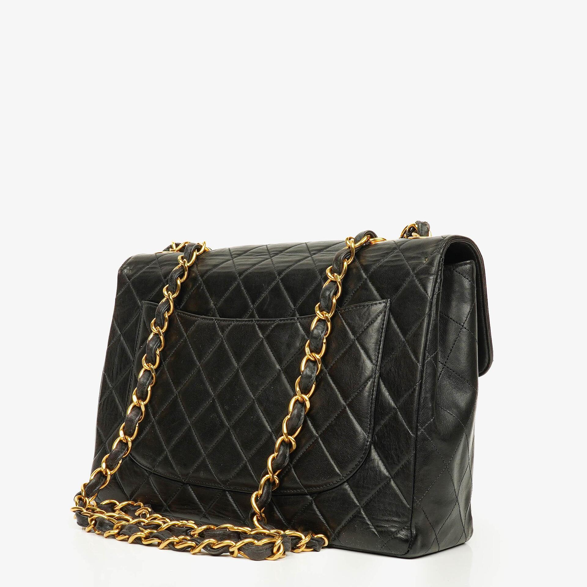 Chanel Jumbo CC Classic Single Flap Bag Black Quilted Lambskin 24K Gold-Plated Hardware