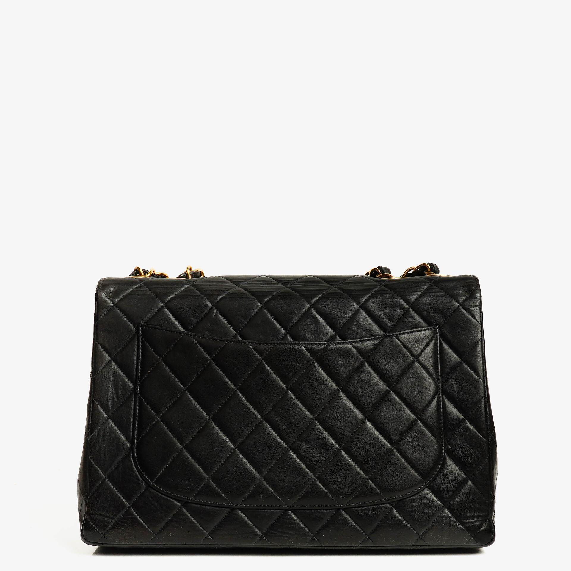 Chanel Jumbo CC Classic Single Flap Bag Black Quilted Lambskin 24K Gold-Plated Hardware