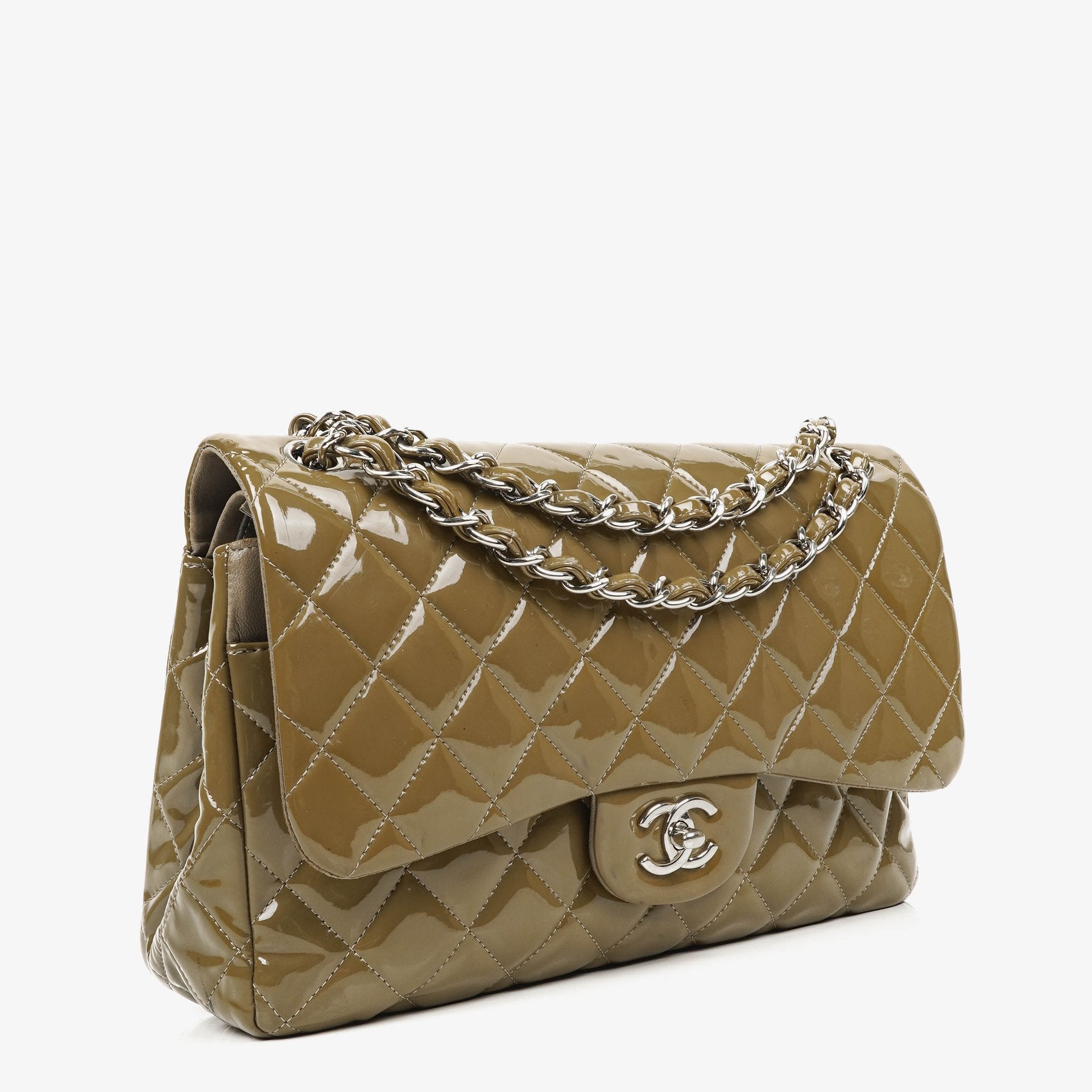 Chanel Jumbo Clasic Double Flap Patent Quilted Leather With Silver-tone Hardware