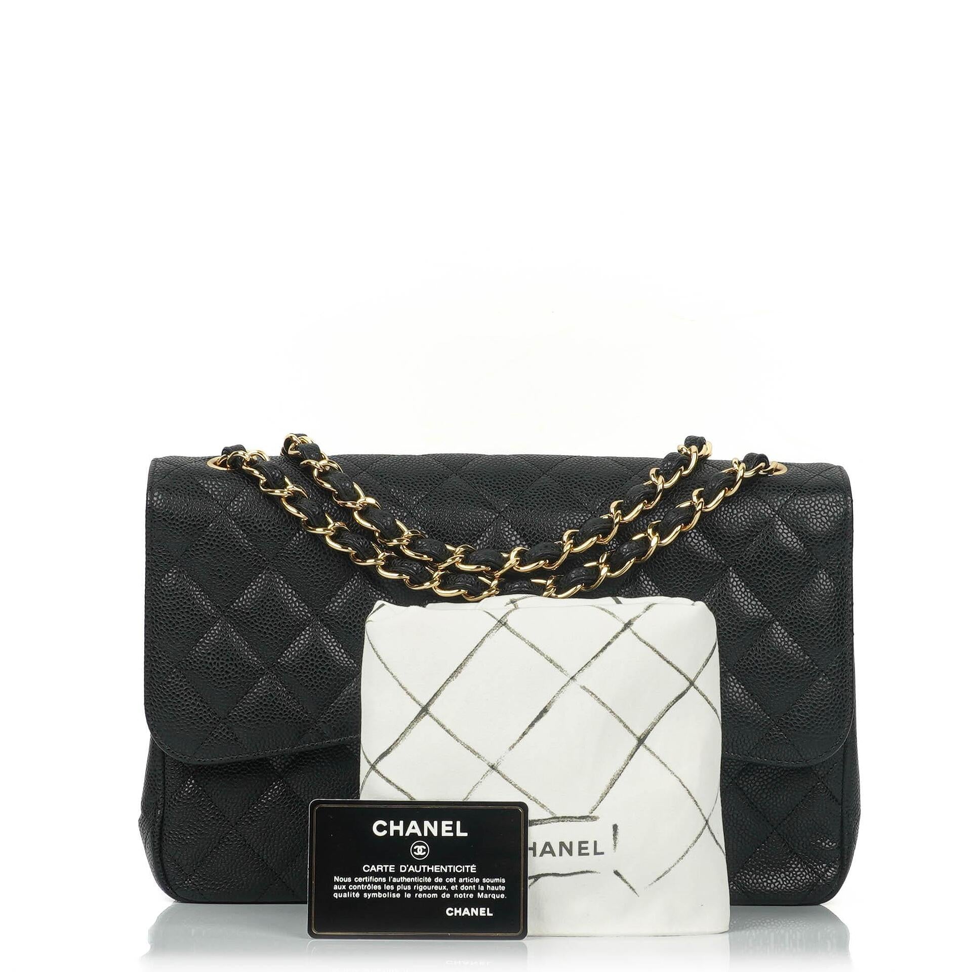 Chanel Jumbo Classic Black Quilted Caviar Double Flap Bag Gold Hardware
