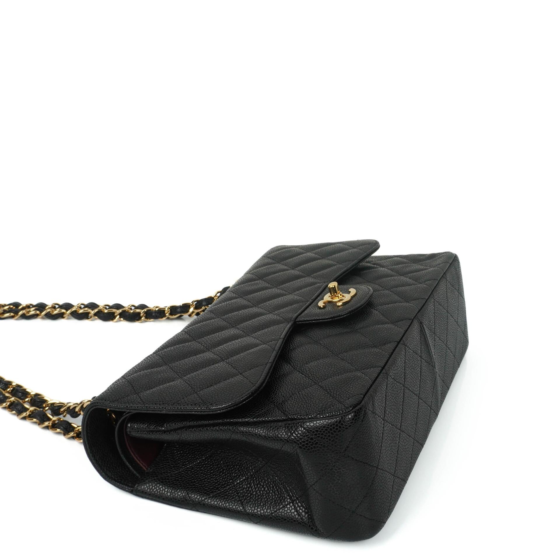 Chanel Jumbo Classic Black Quilted Caviar Double Flap Bag Gold Hardware
