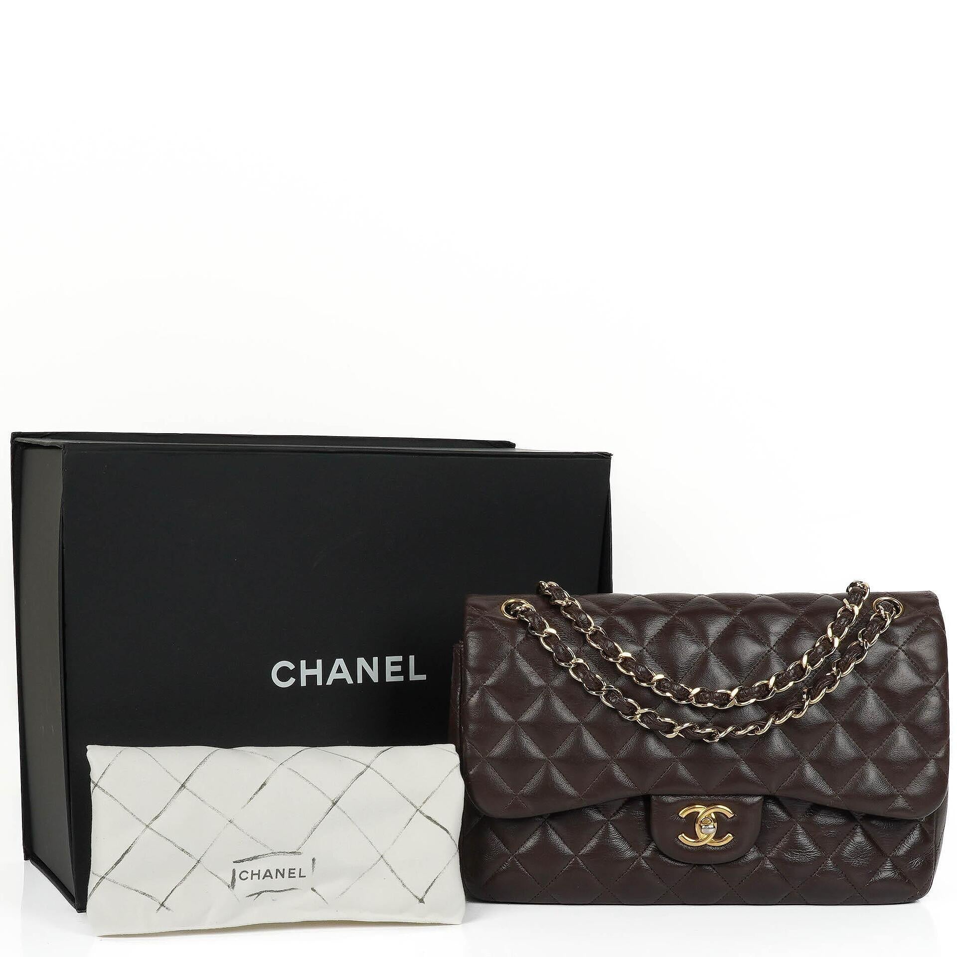 Chanel Jumbo Classic Double Flap Bag In Brown Quilted Lambskin And Gold-Plated Hardware