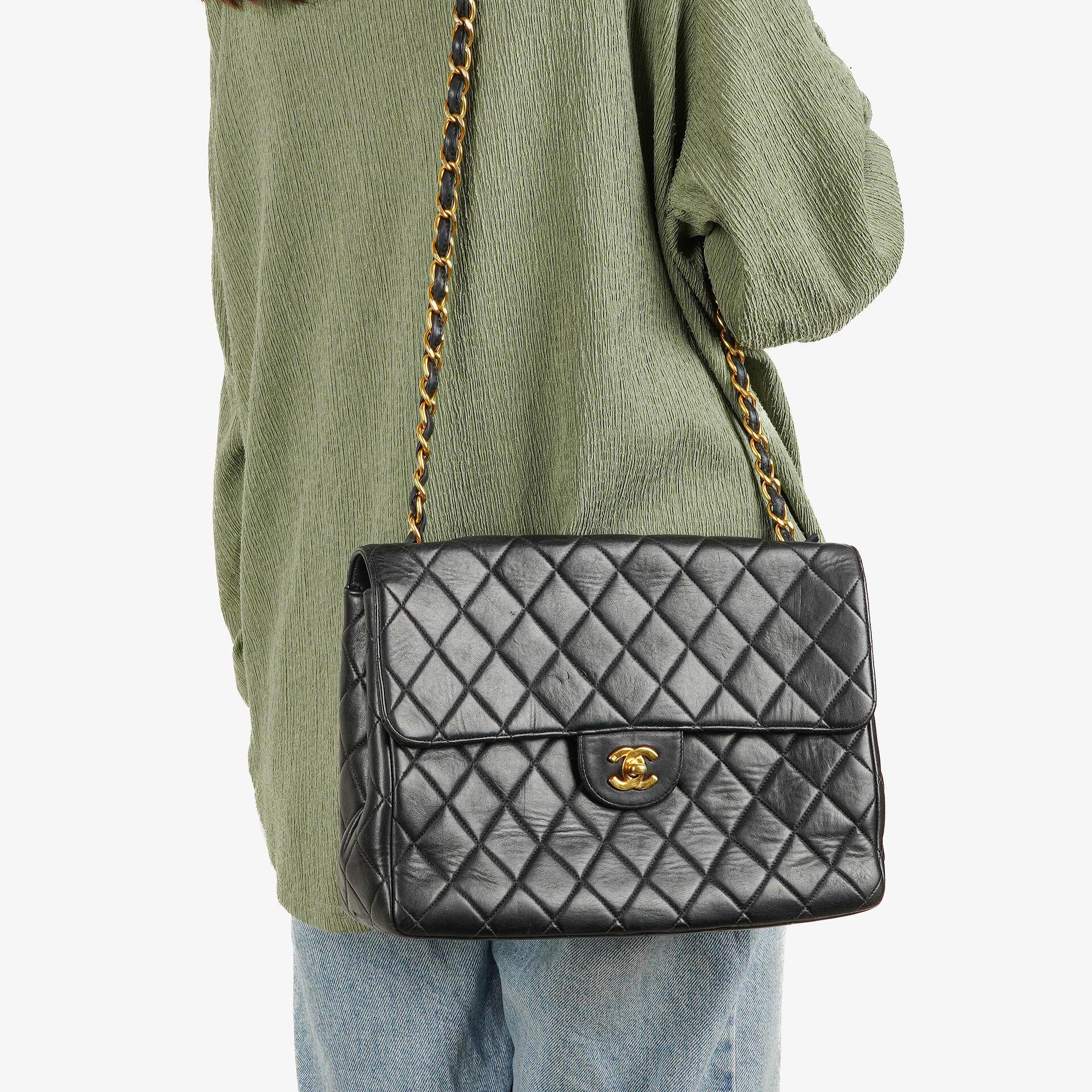 Chanel Jumbo Classic Single Flap Bag Black Quilted Lambskin 24K Gold-Plated Hardware