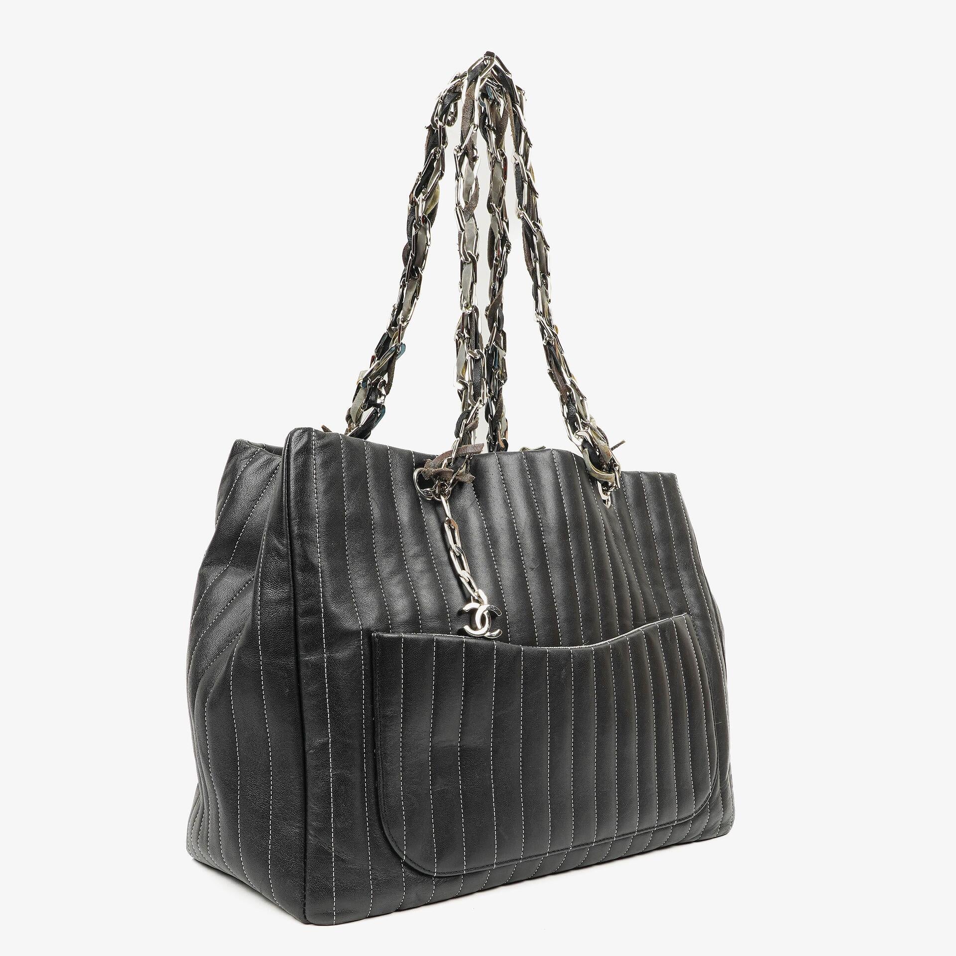 Chanel Large Mademoiselle Black Lambskin Vertical Quilted Tote Bag