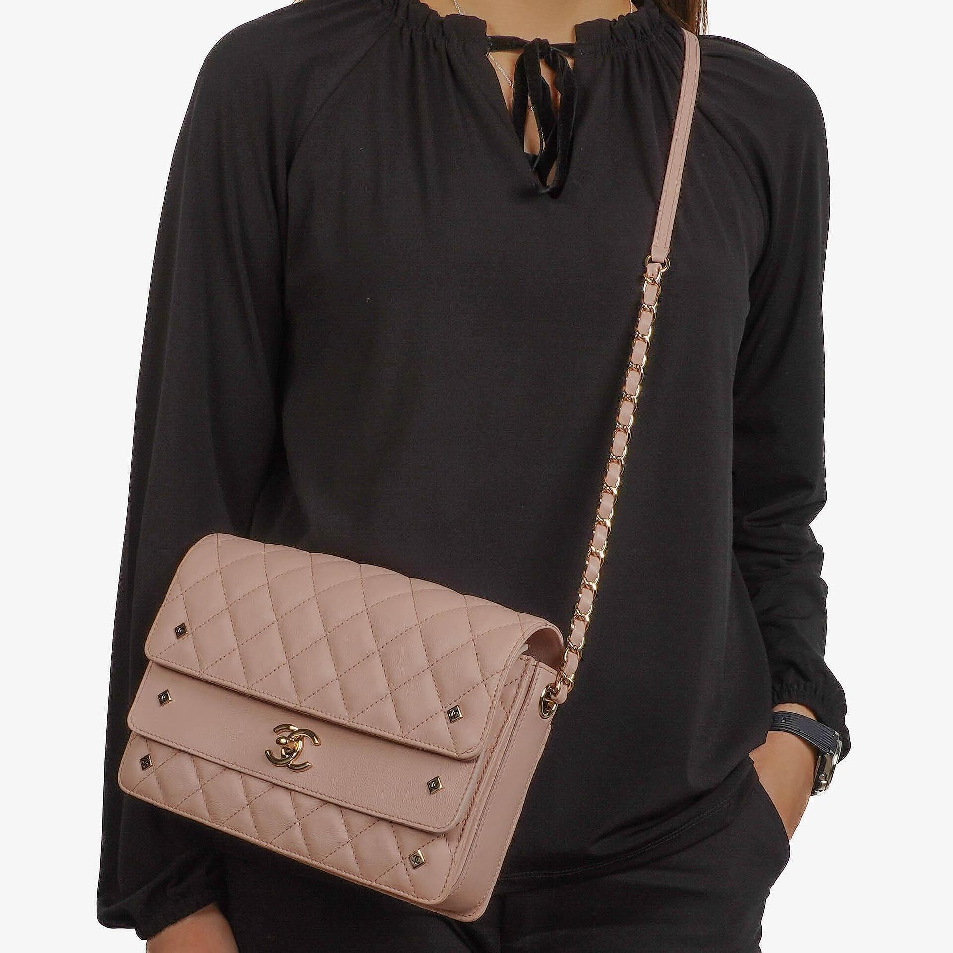 Chanel Light Pink Quilted Lambskin Flap Bag Champaigne Gold - Tone Hardware