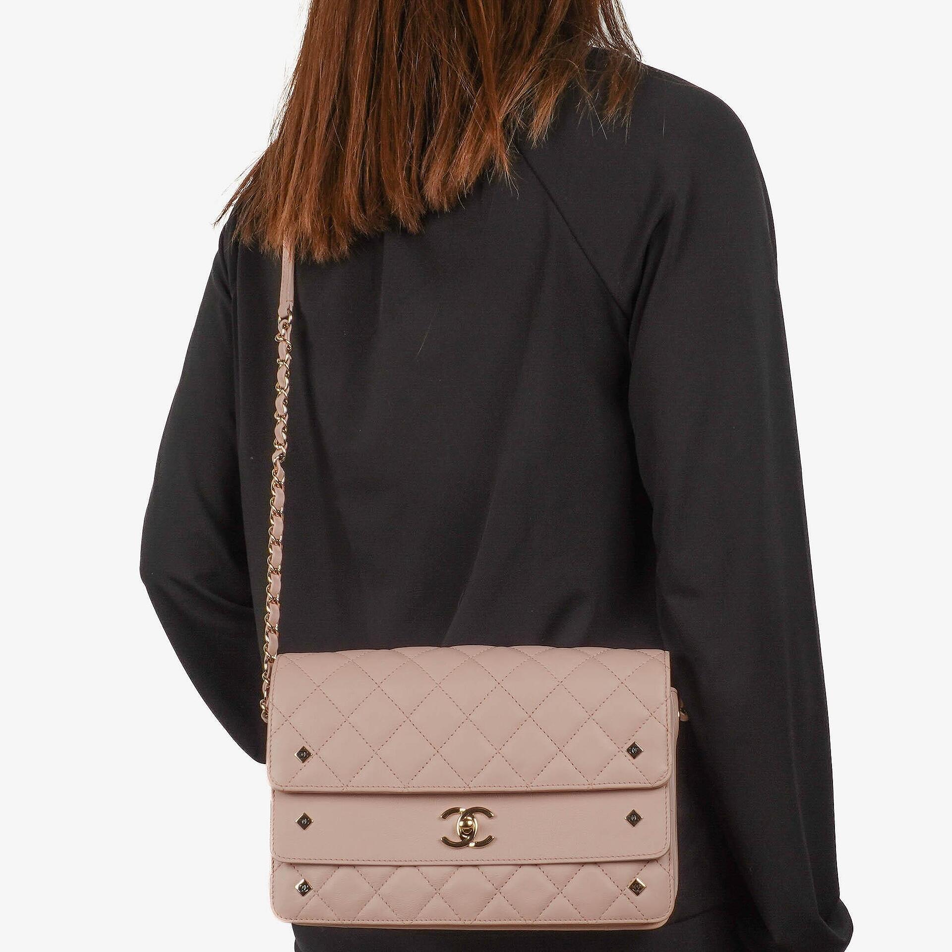 Chanel Light Pink Quilted Lambskin Flap Bag Champaigne Gold - Tone Hardware