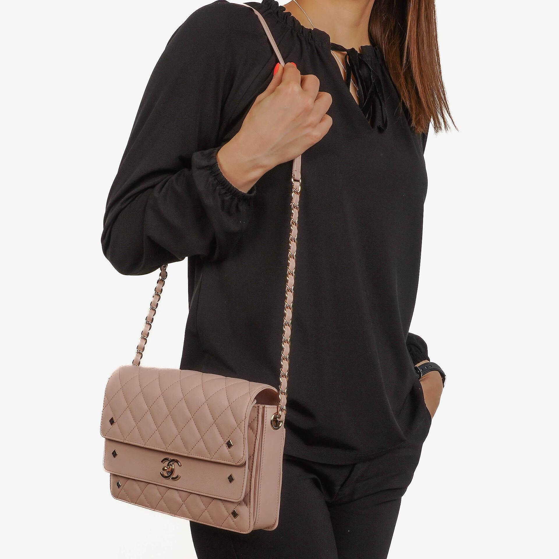 Chanel Light Pink Quilted Lambskin Flap Bag Champaigne Gold - Tone Hardware