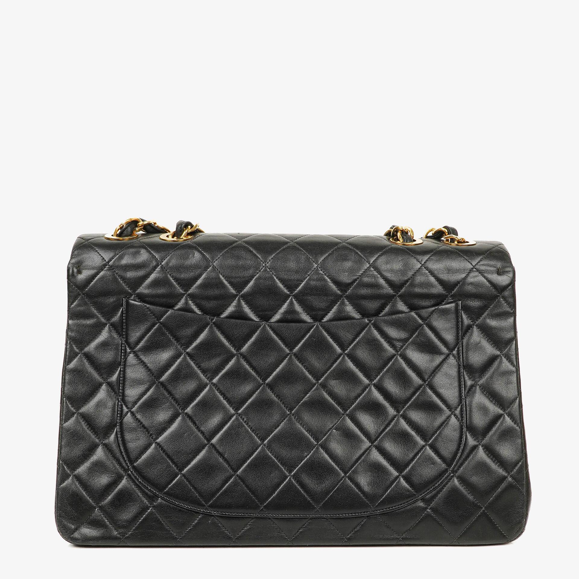 Chanel Maxi Jumbo CC Classic Single Flap Bag Black Quilted Lambskin 24K Gold-Plated Hardware