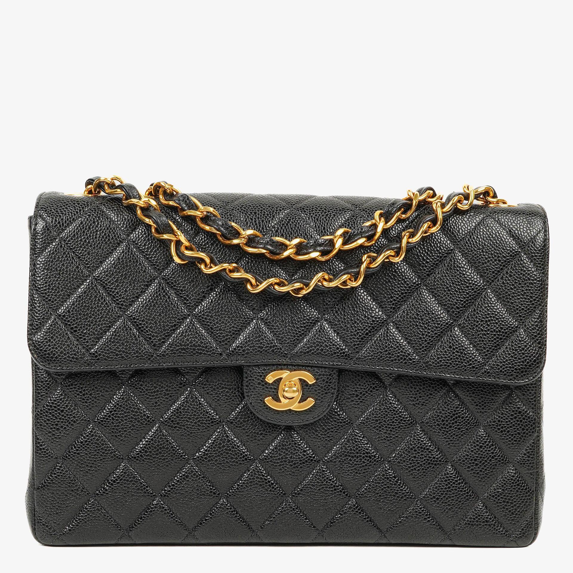 Chanel Maxi Jumbo Classic Single Flap Bag Black Quilted Lambskin 24K Gold-Plated Hardware