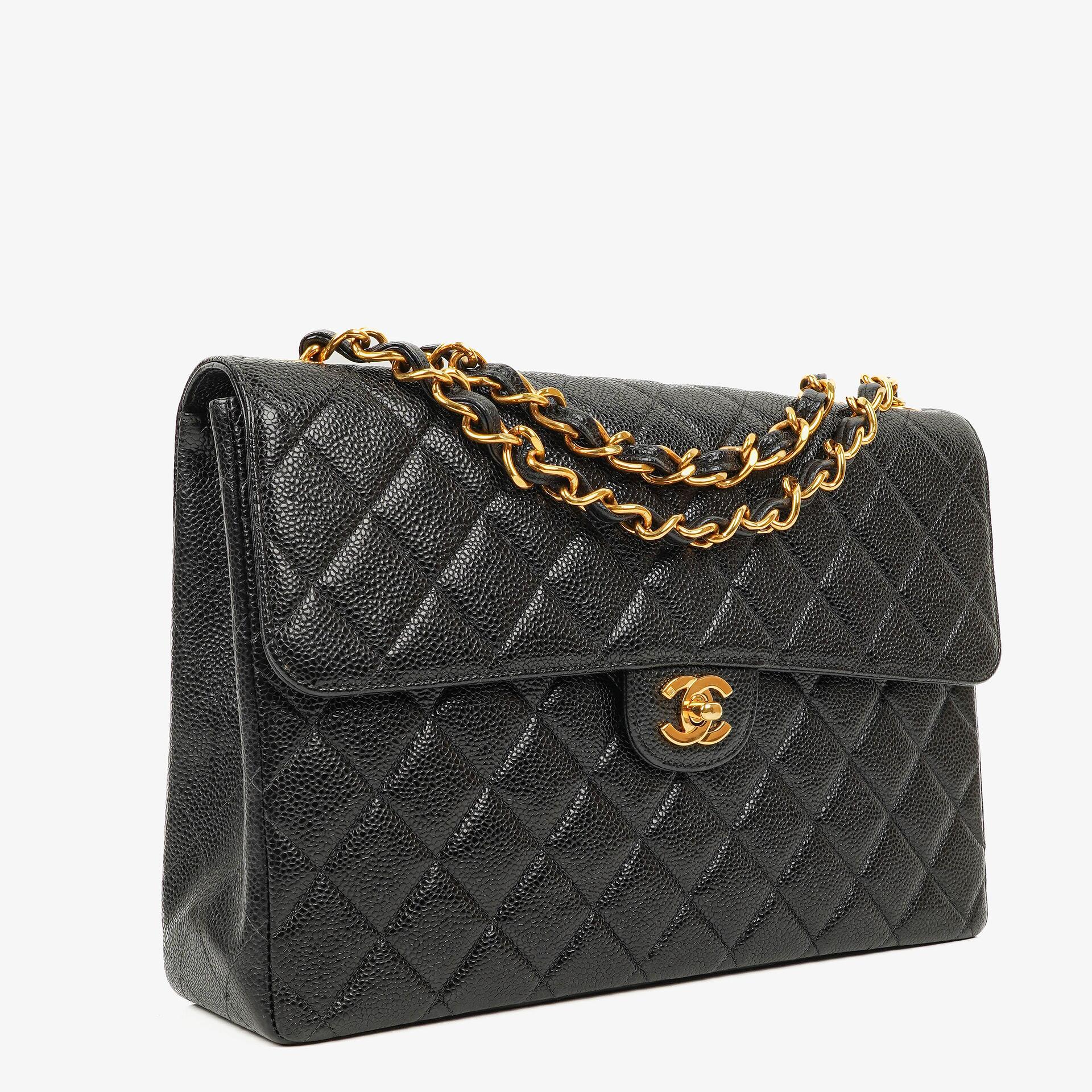 Chanel Maxi Jumbo Classic Single Flap Bag Black Quilted Lambskin 24K Gold-Plated Hardware