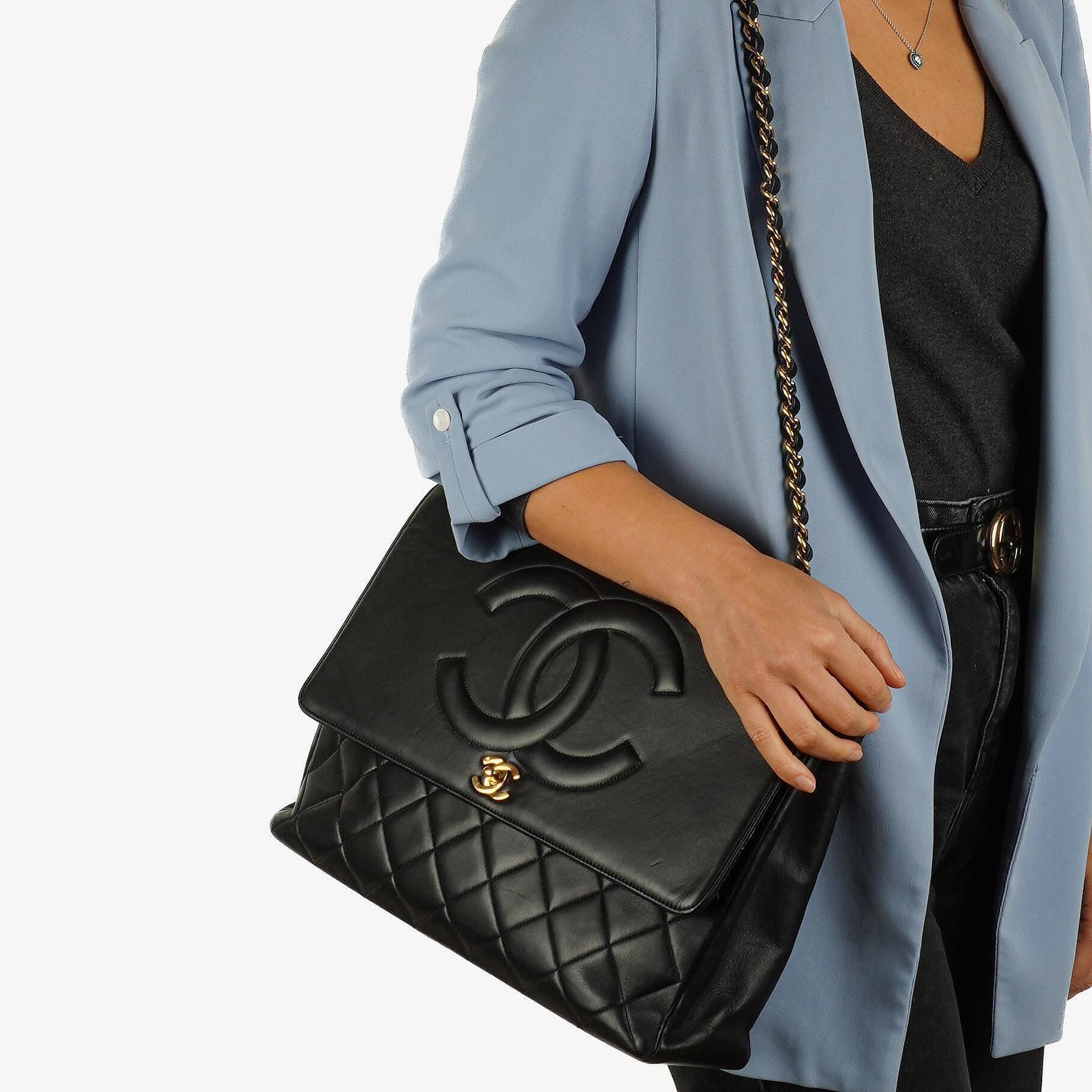 Chanel Maxi Jumbo Classic Single Flap Bag Black Quilted Lambskin 24K Gold-Plated Hardware