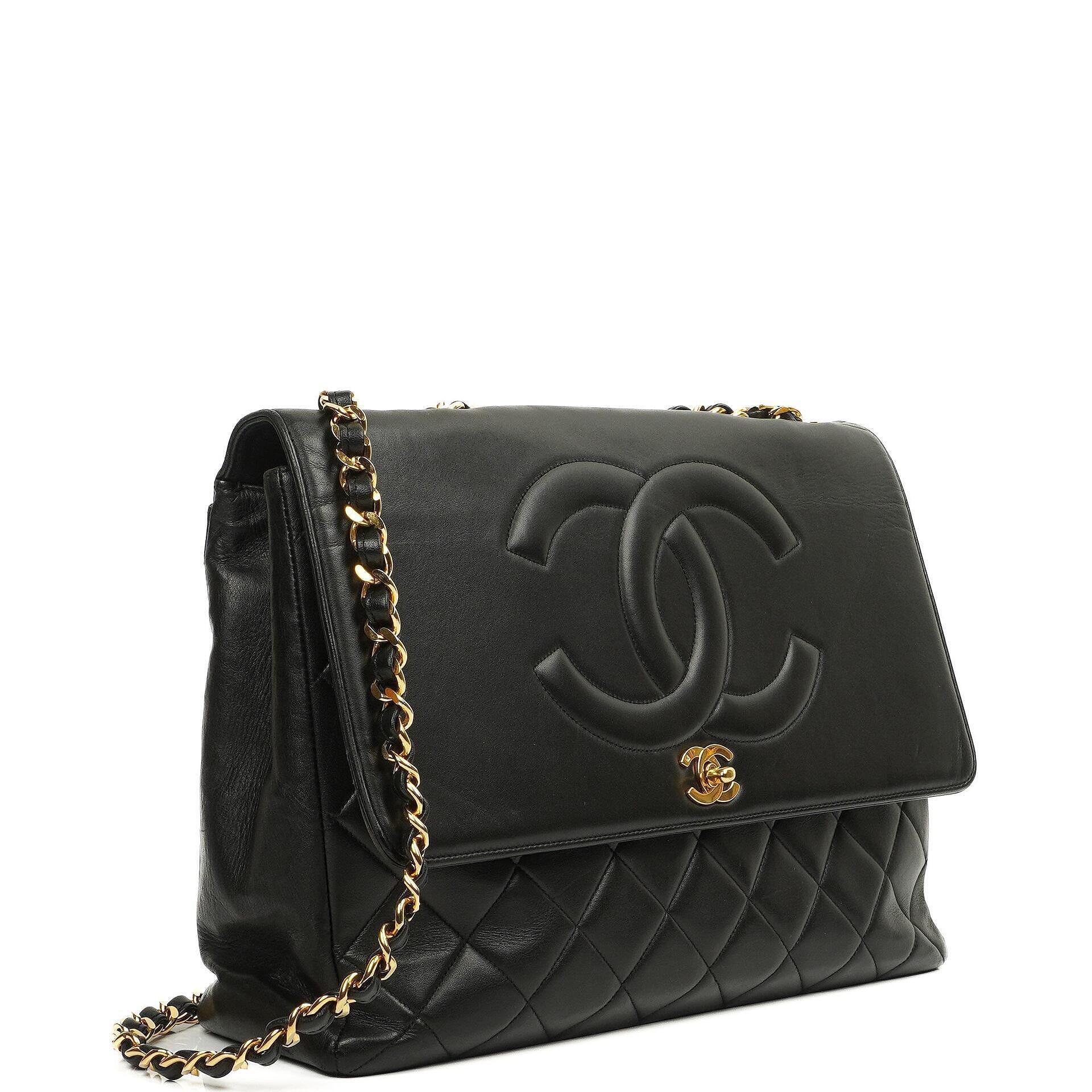 Chanel Maxi Jumbo Classic Single Flap Bag Black Quilted Lambskin 24K Gold-Plated Hardware