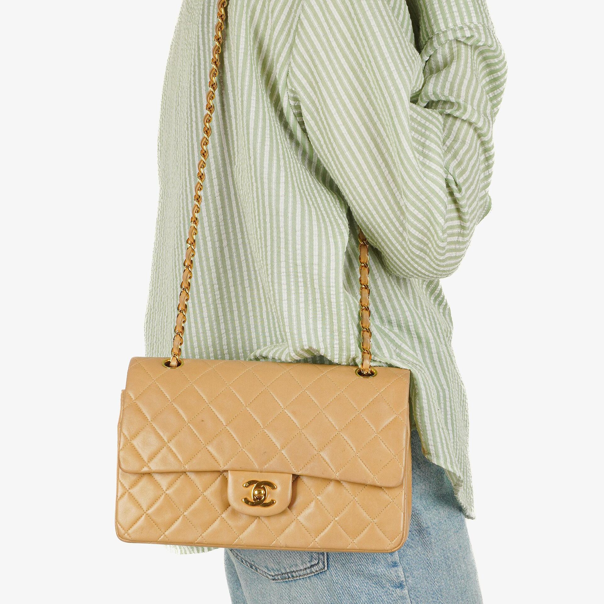 Chanel Medium Classic Beige Quilted Leather Double Flap Bag With 24K Gold-Tone Hardware