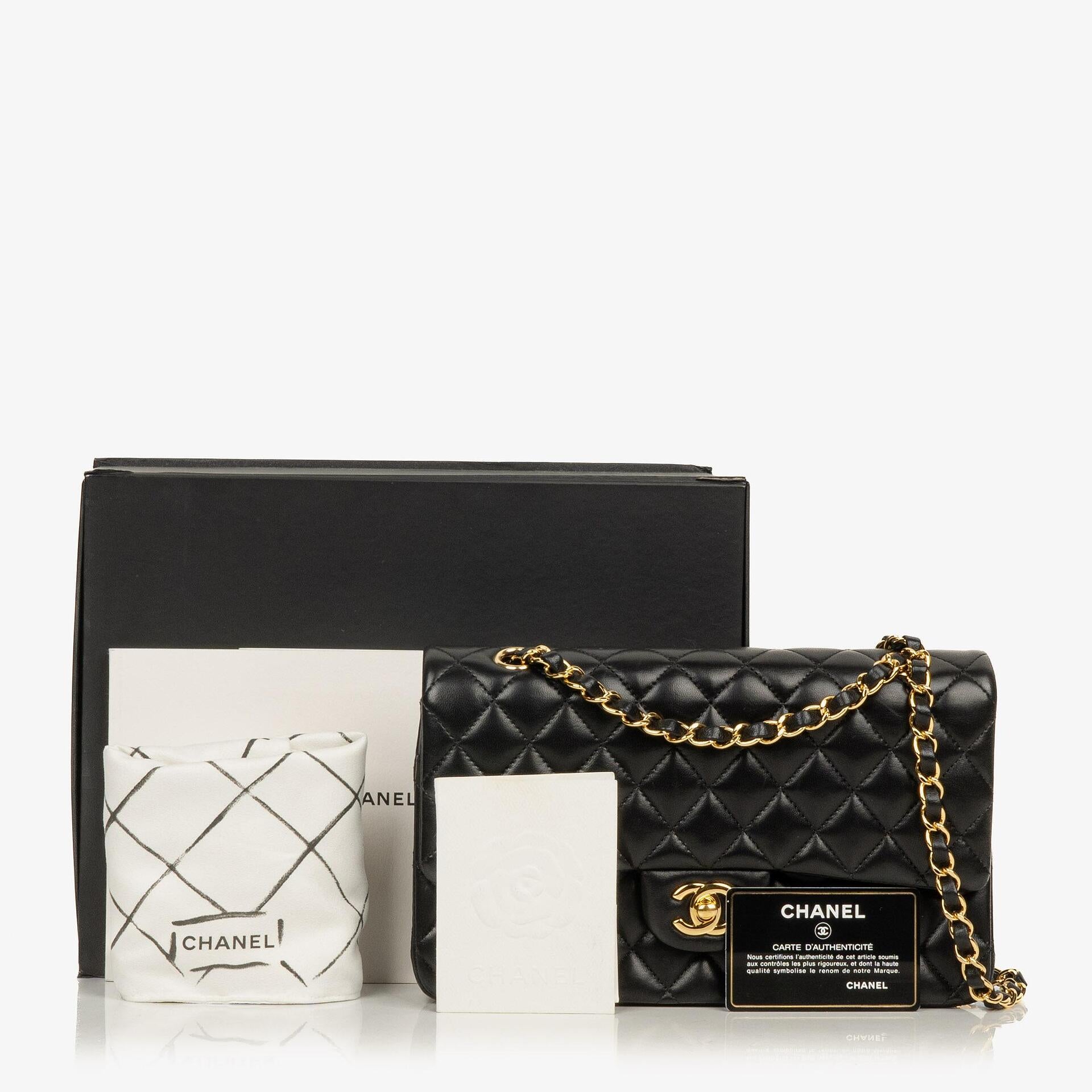 Chanel Medium Classic Black Quilted Lambskin Double Flap Bag With Gold-Tone Hardware