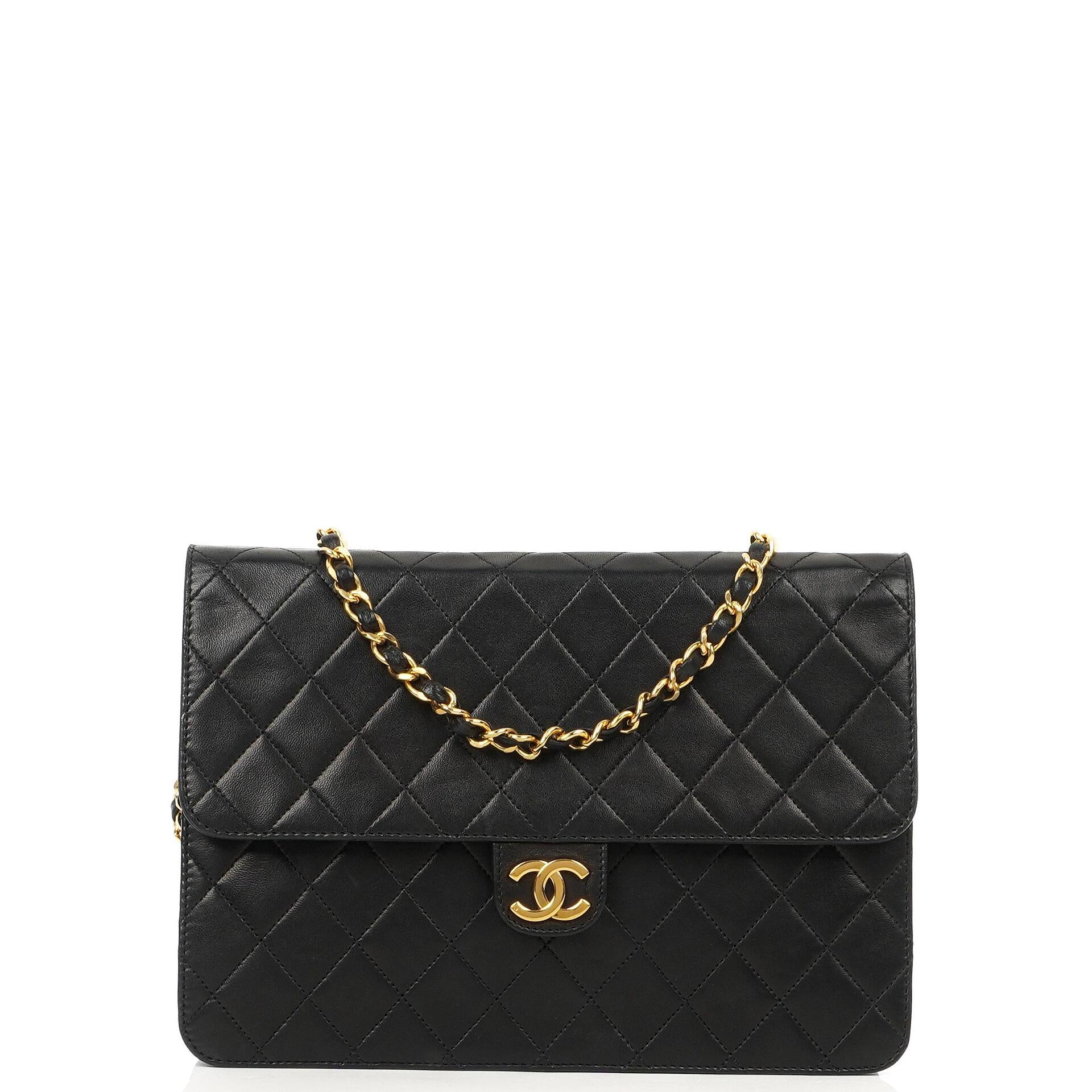 Chanel Medium Classic Black Quilted Lambskin Single Flap Bag With 24K Gold-Plated Hardware