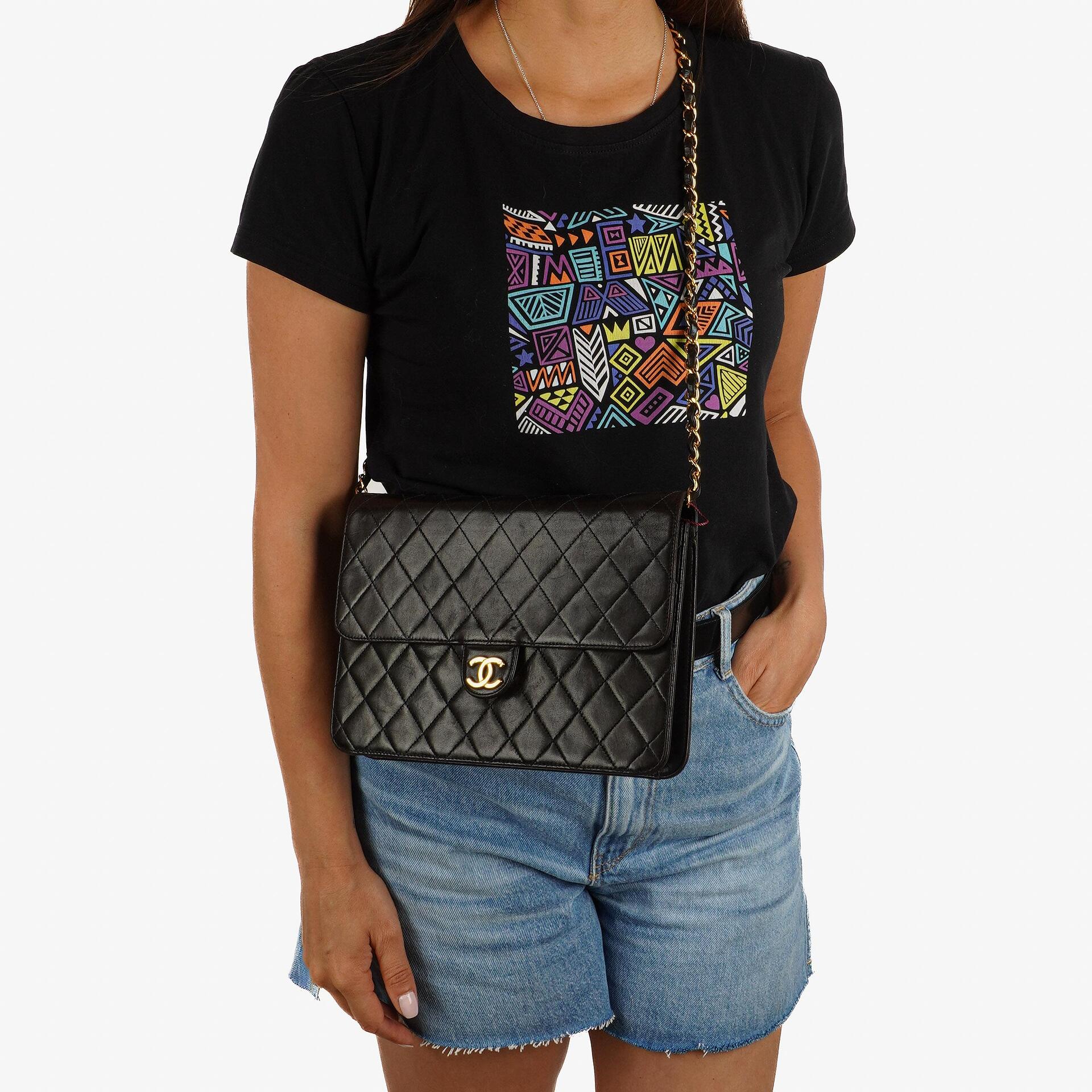 Chanel Medium Classic Black Quilted Lambskin Single Flap Bag With 24K Gold-Plated Hardware