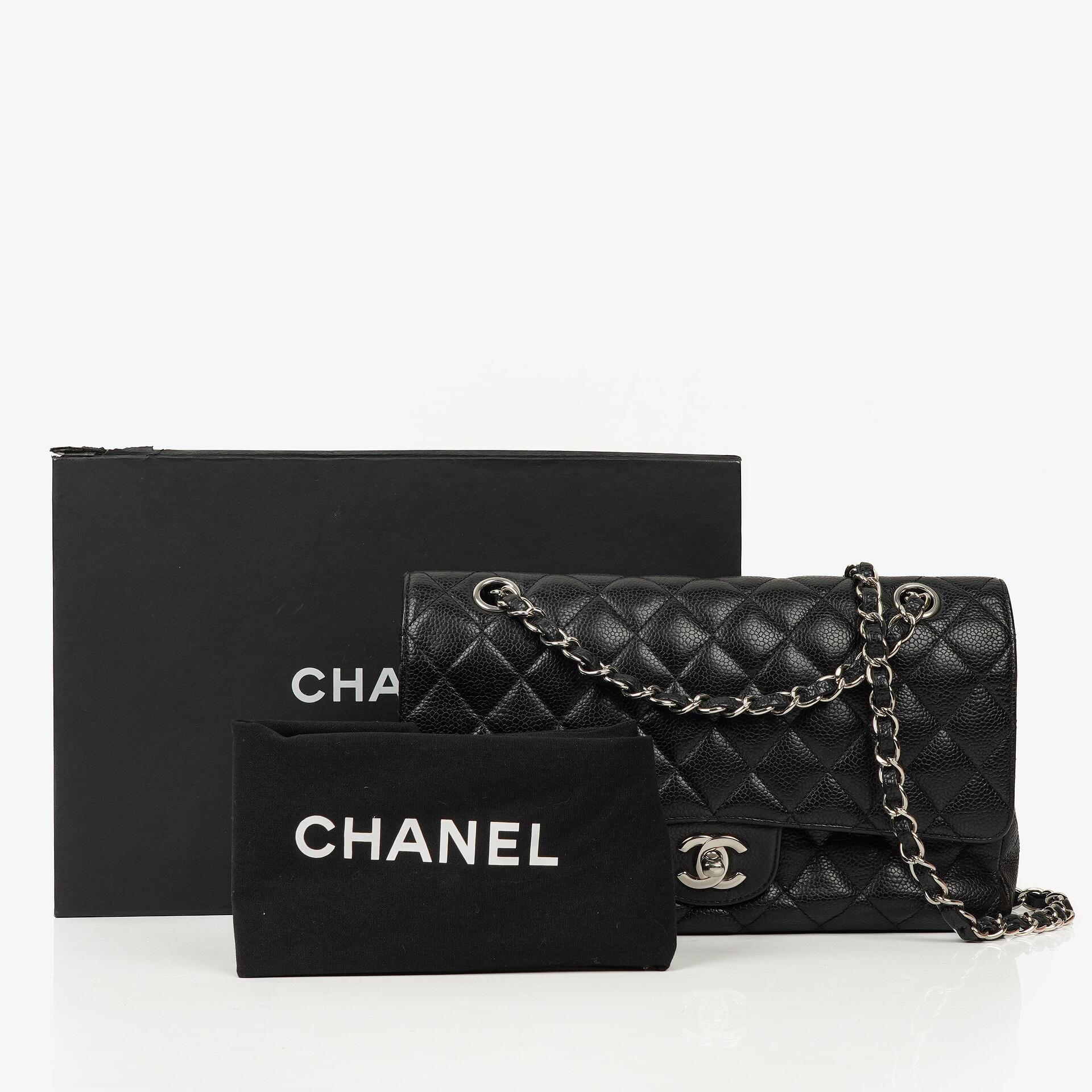 Chanel Medium Classic Double Flap Bag Black Quilted Caviar Leather With Silver-Tone Hardware, 2010-2011