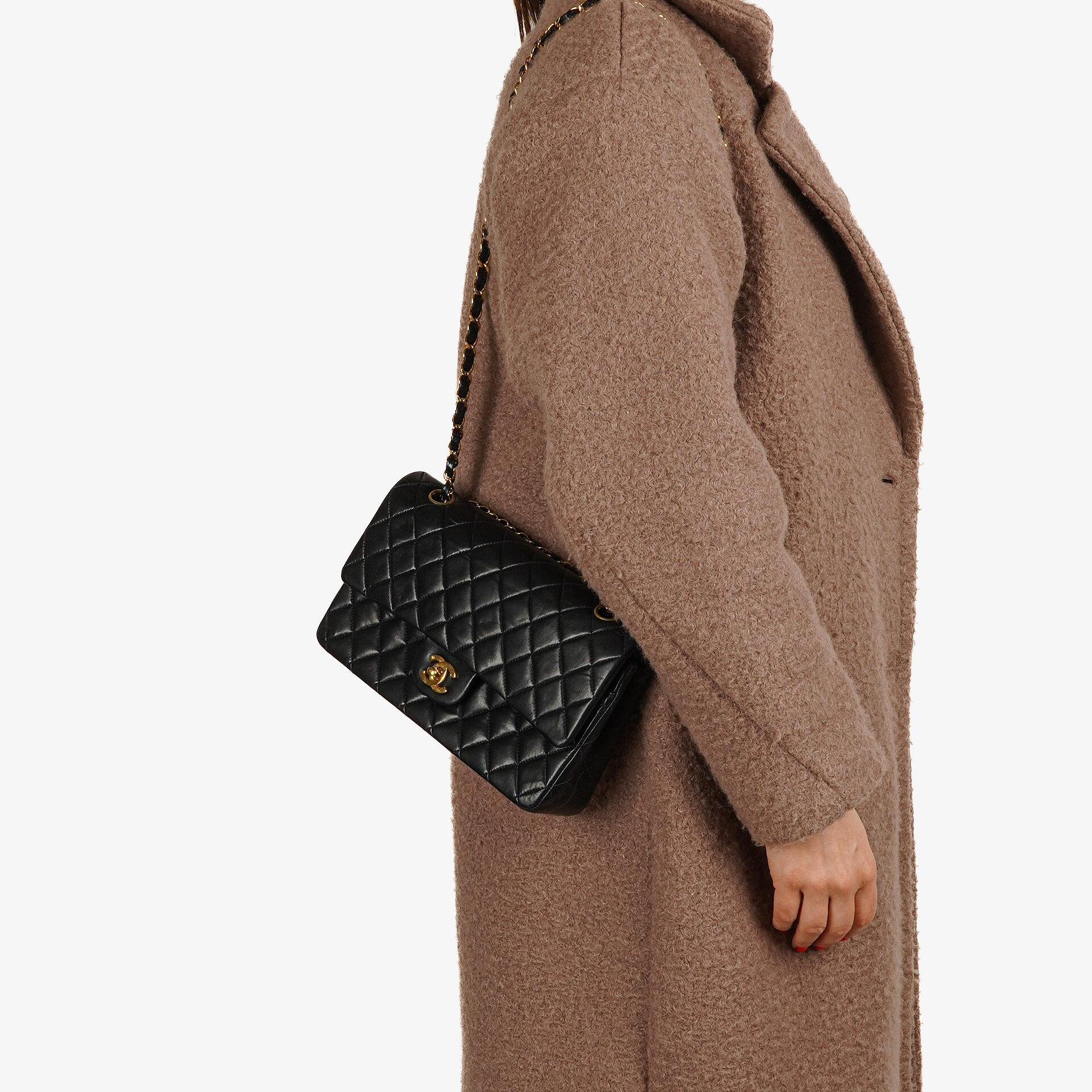Chanel Medium Classic Double Flap Bag Black Quilted Lambskin With 24K Gold-Plated Hardware