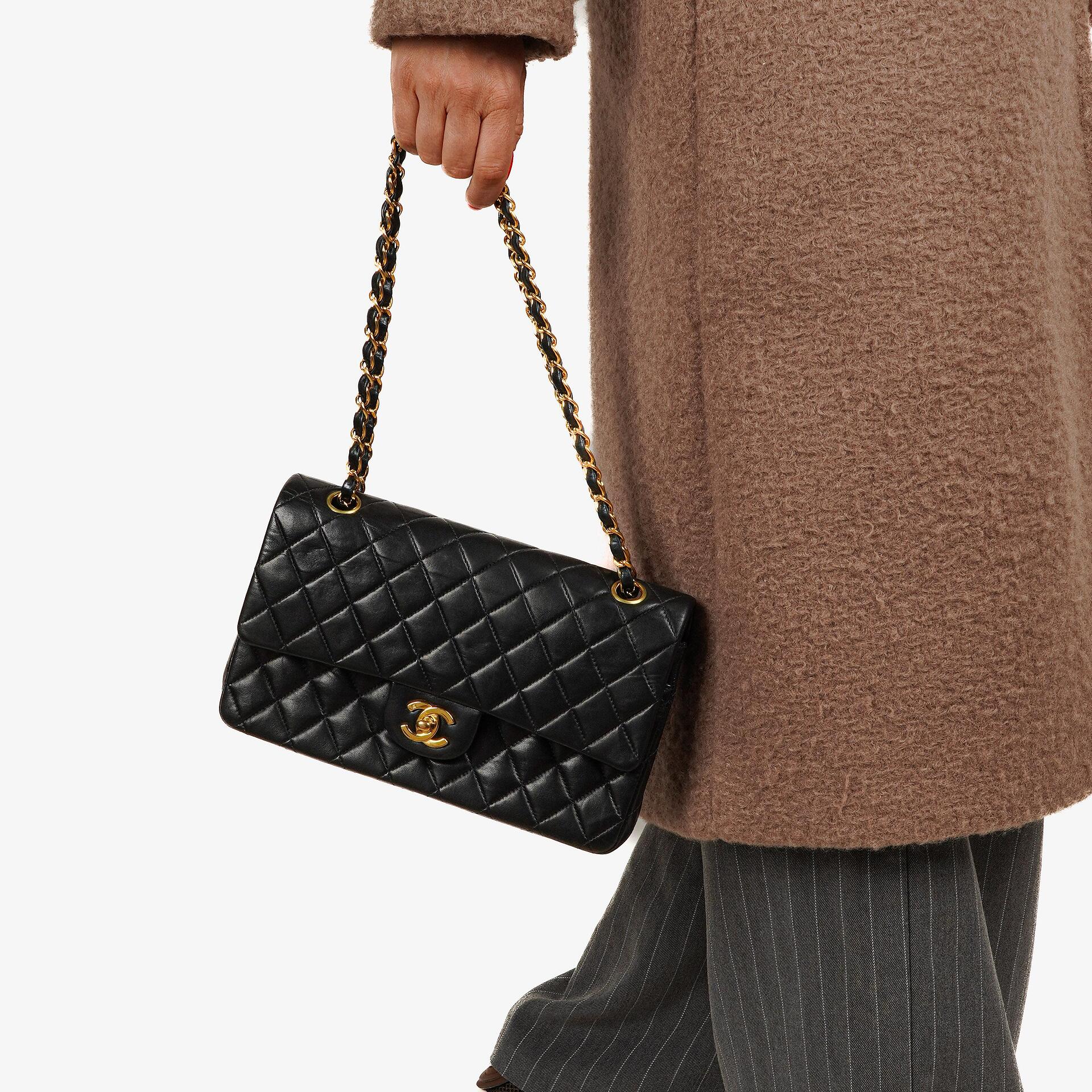 Chanel Medium Classic Double Flap Bag Black Quilted Lambskin With 24K Gold-Plated Hardware