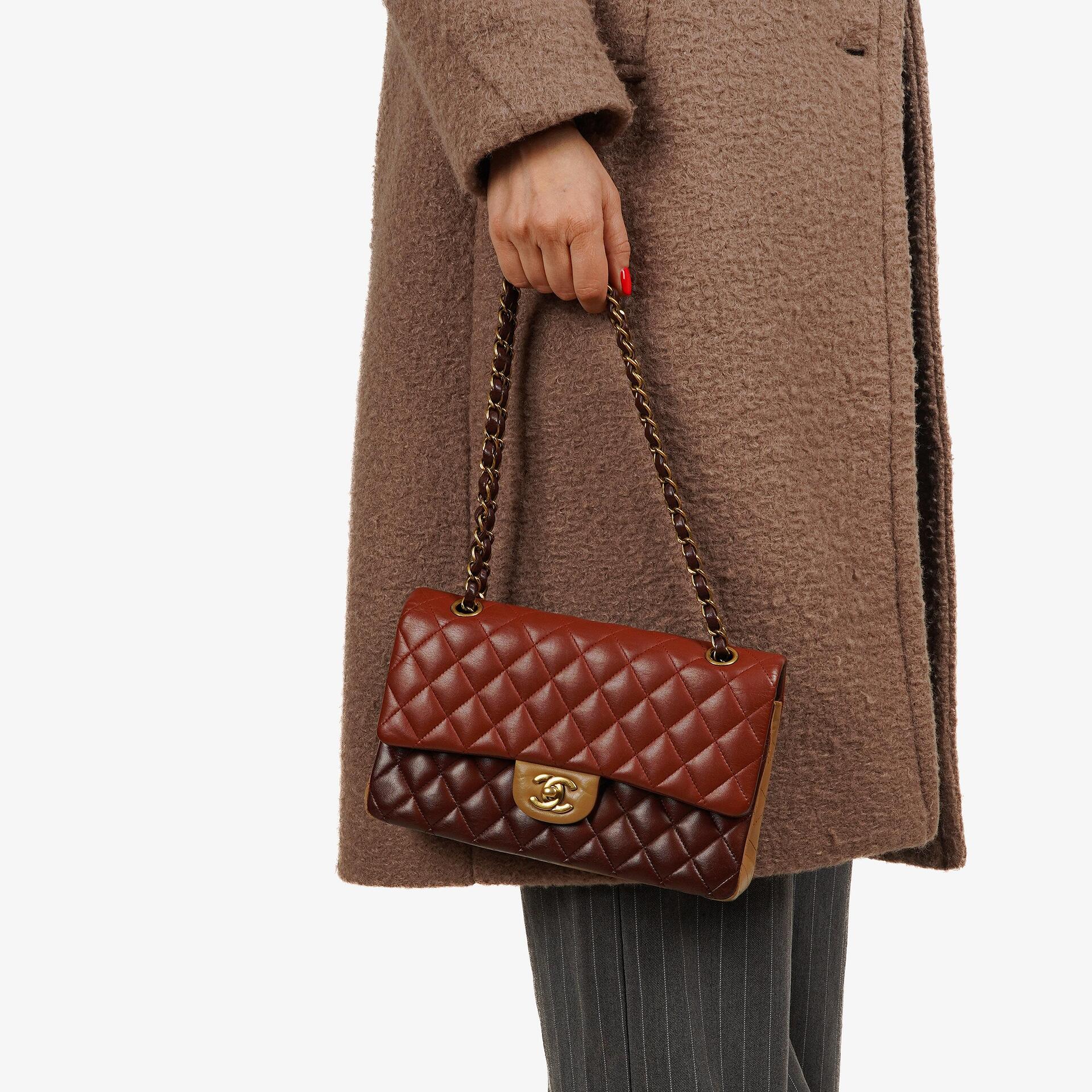 Chanel Medium Classic Double Flap Bag Brown Multicolor Quilted Lambskin With Aged Gold-Tone Hardware