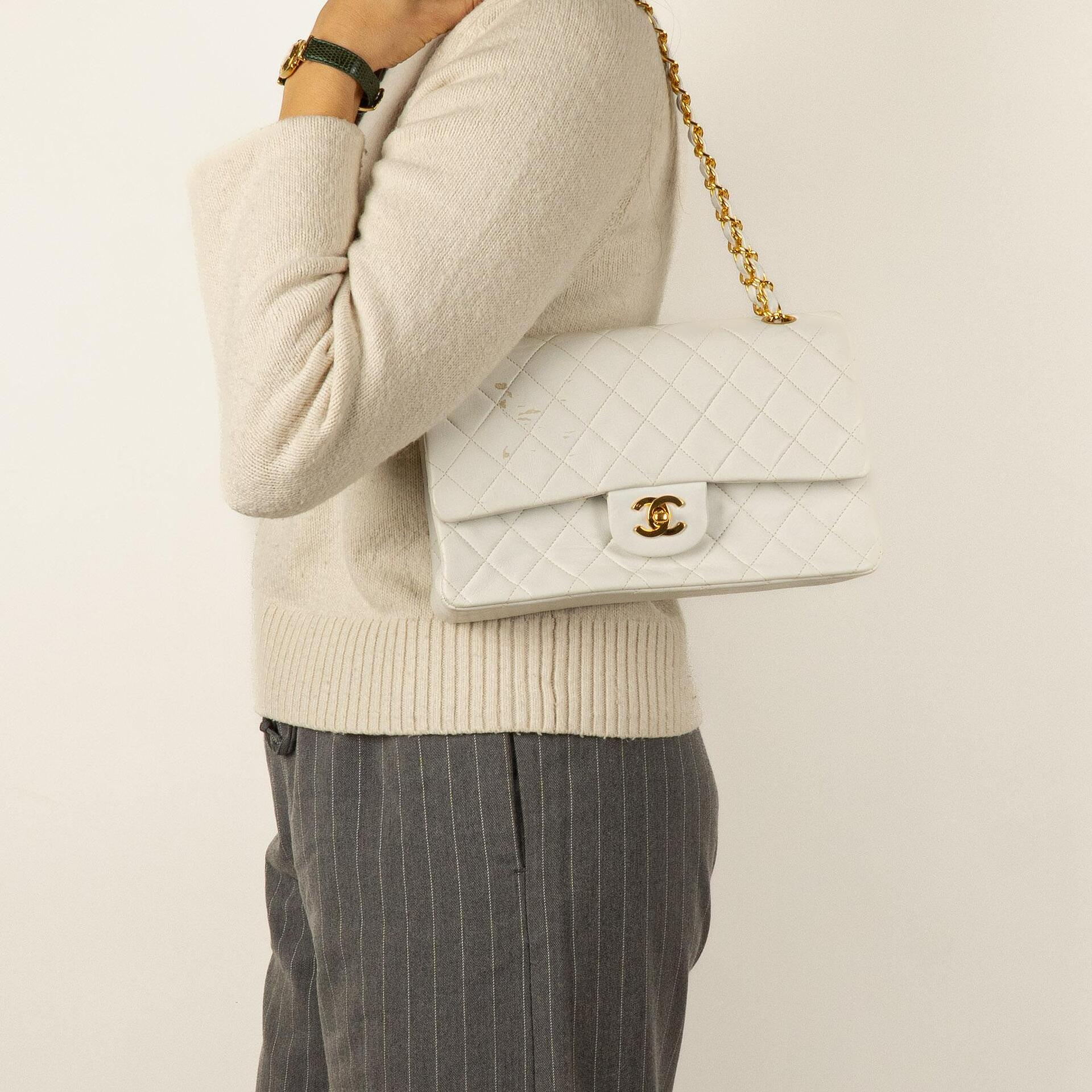 Chanel Medium Classic Quilted Lambskin Double Flap Bag With 24K Gold-Plated Hardware