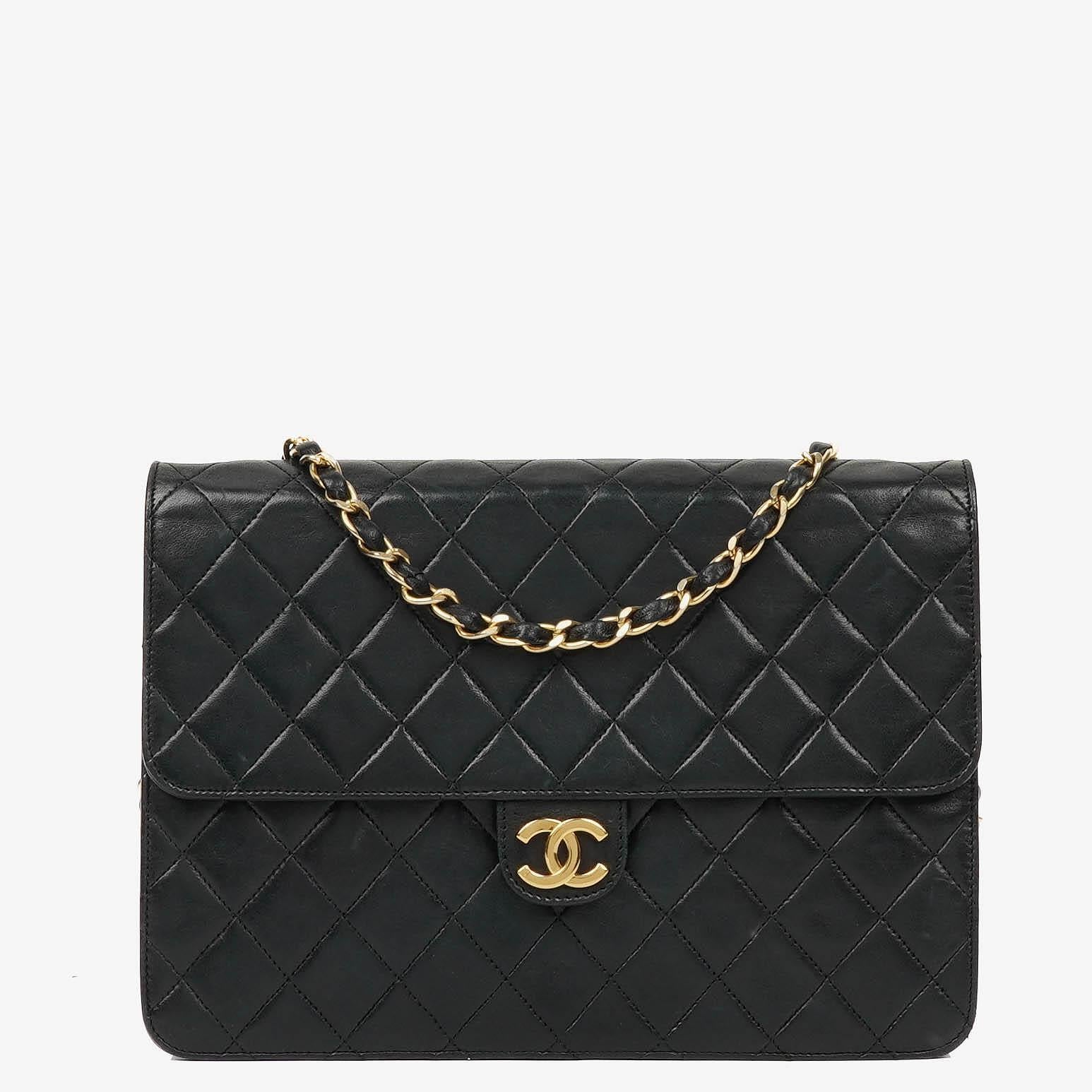 Chanel Medium Classic Single Flap Bag Black Quilted Lambskin 24K Gold-Plated Hardware