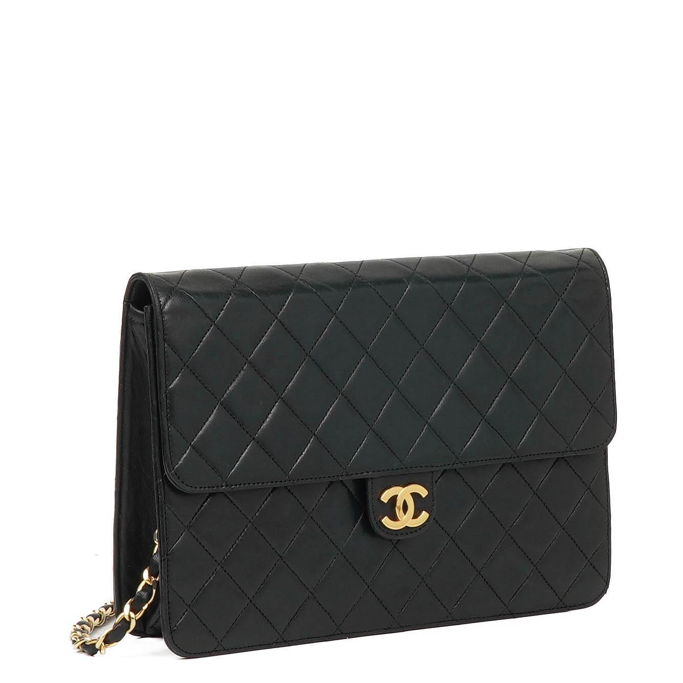 Chanel Medium Classic Single Flap Bag Black Quilted Lambskin 24K Gold-Plated Hardware