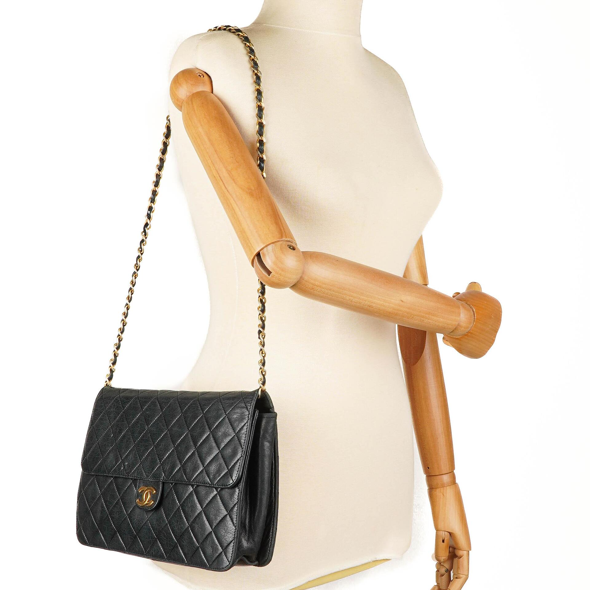 Chanel Medium Classic Single Flap Bag Black Quilted Lambskin With 24K Gold-Plated Hardware