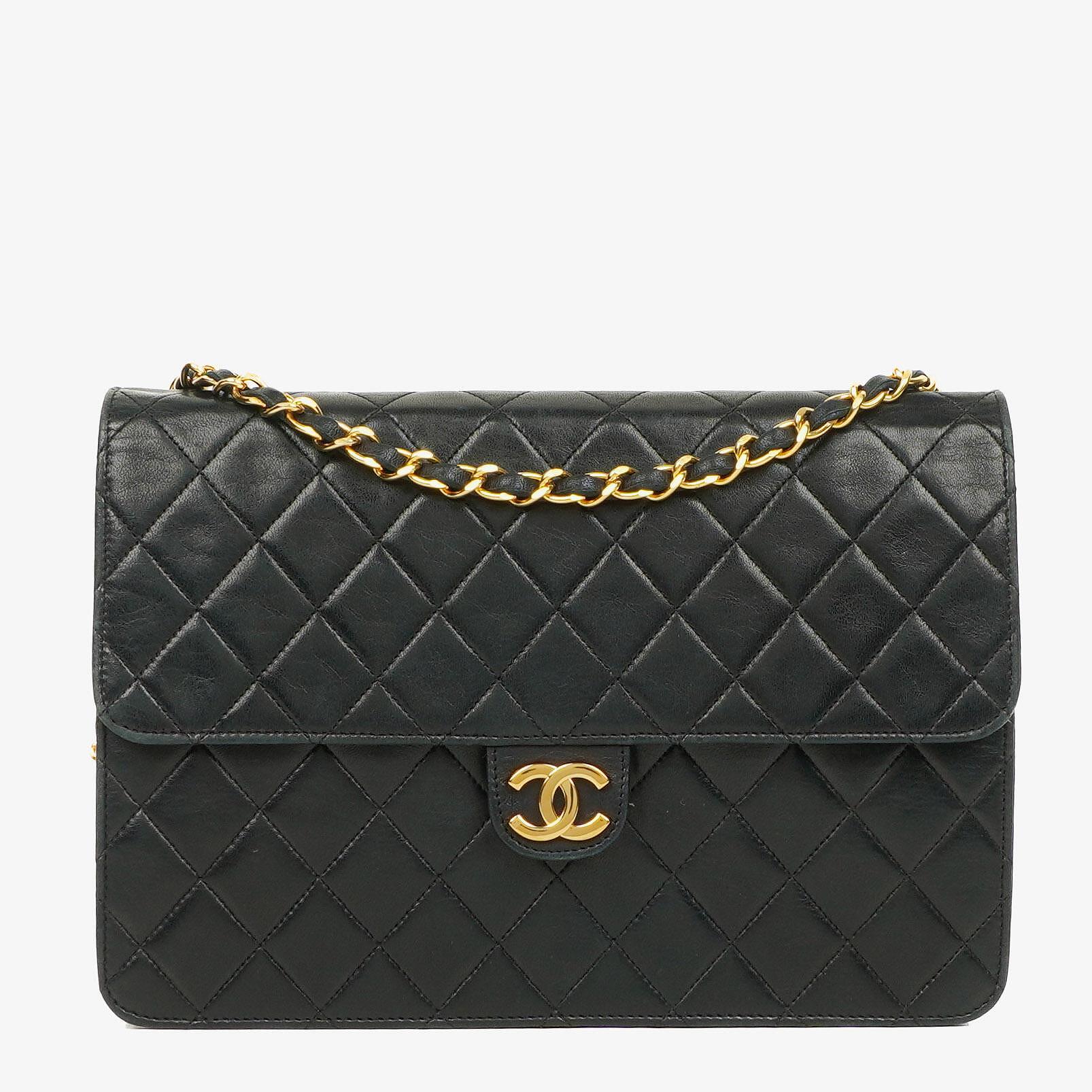 Chanel Medium Classic Single Flap Bag Black Quilted Lambskin With 24K Gold-Plated Hardware