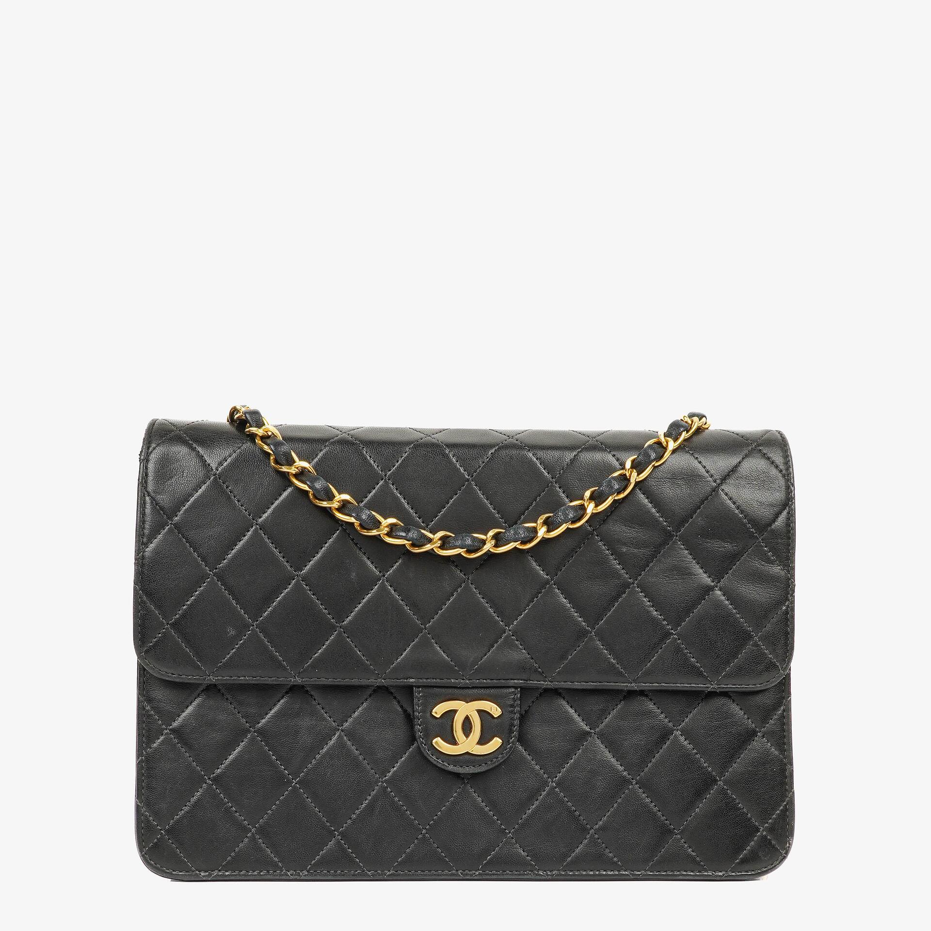 Chanel Medium Classic Single Flap Bag Black Quilted Lambskin With 24K Gold-Plated Hardware