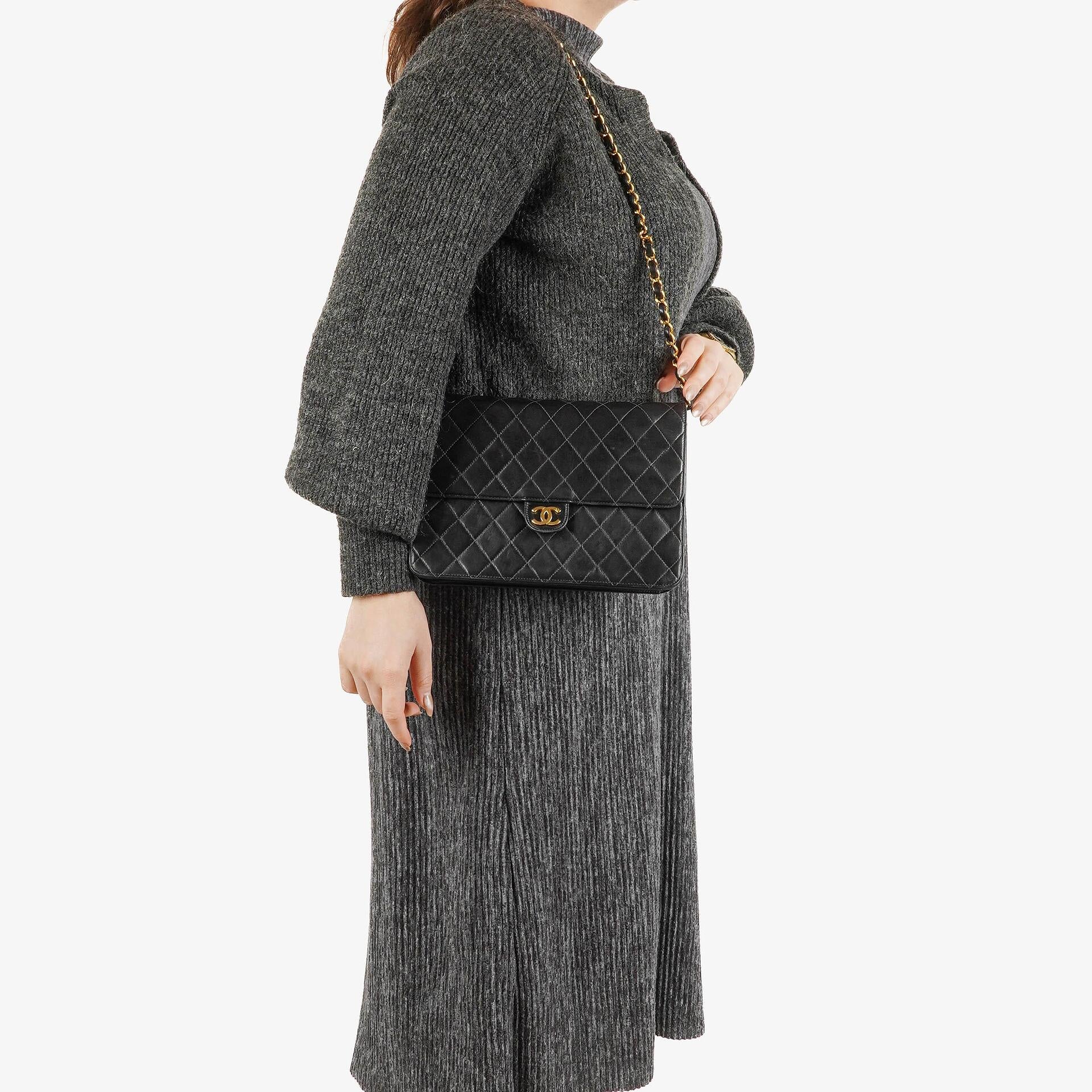 Chanel Medium Classic Single Flap Bag Black Quilted Lambskin With 24K Gold-Plated Hardware