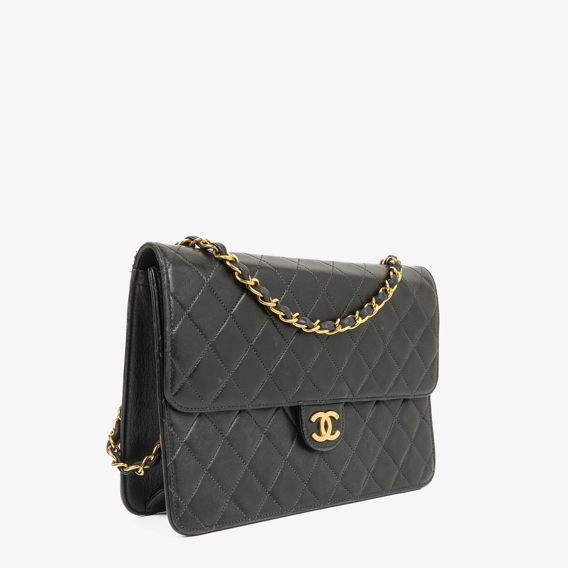 Chanel Medium Classic Single Flap Bag Black Quilted Lambskin With 24K Gold-Plated Hardware